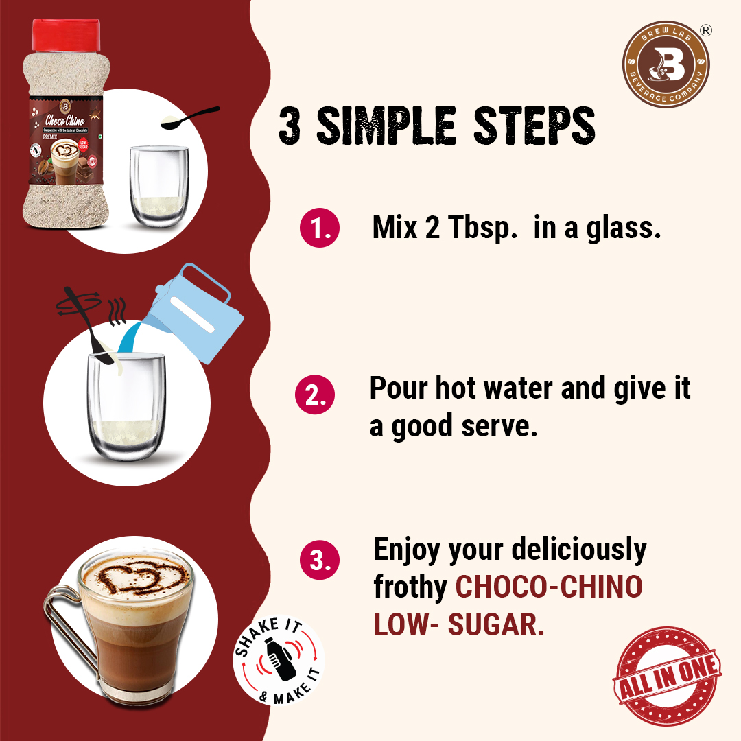 Brew Lab ChocoChino Premix Low Sugar | Blend Of Chocolate | Instant Coffee (100 g, Chocolate Flavoured)