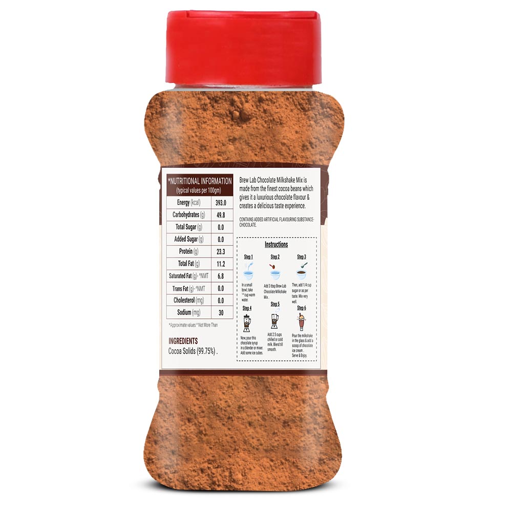 Brew Lab Chocolate Milkshake Mix | Rich Cocoa Powder Instant Drink Mix Rich Antioxidants 100 g