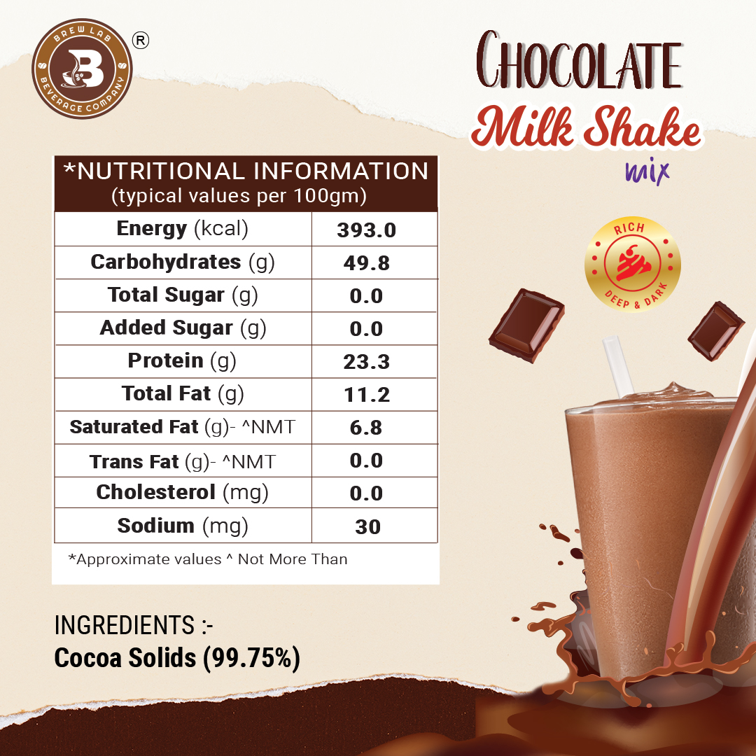 Brew Lab Chocolate Milkshake Mix | Rich Cocoa Powder Instant Drink Mix Rich Antioxidants 100 g
