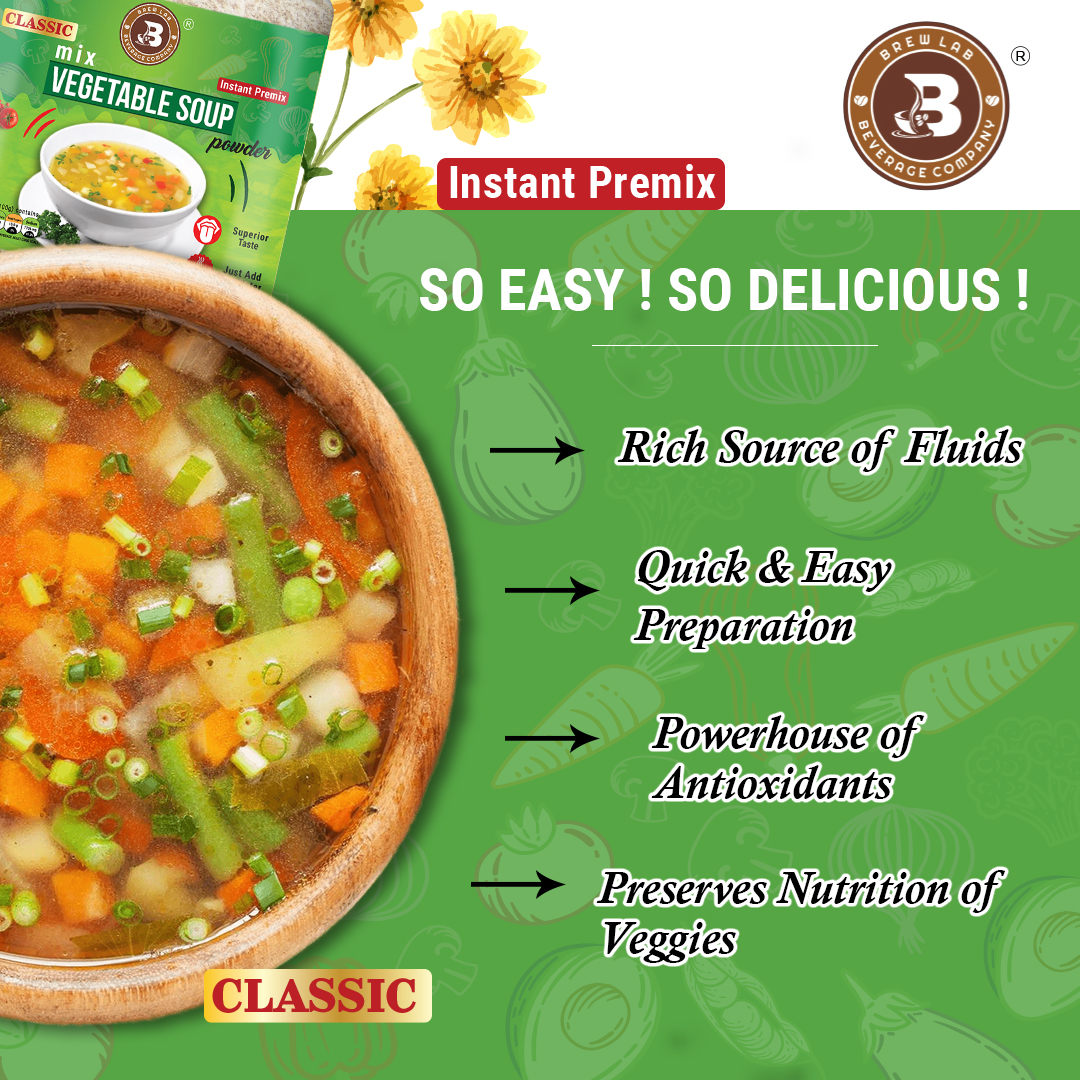 Brew Lab Classic Mix Vegetable Soup Powder | Rich Source of Fluids | Suitable For Vending Machines | Healthy & Tasty | (250gm)