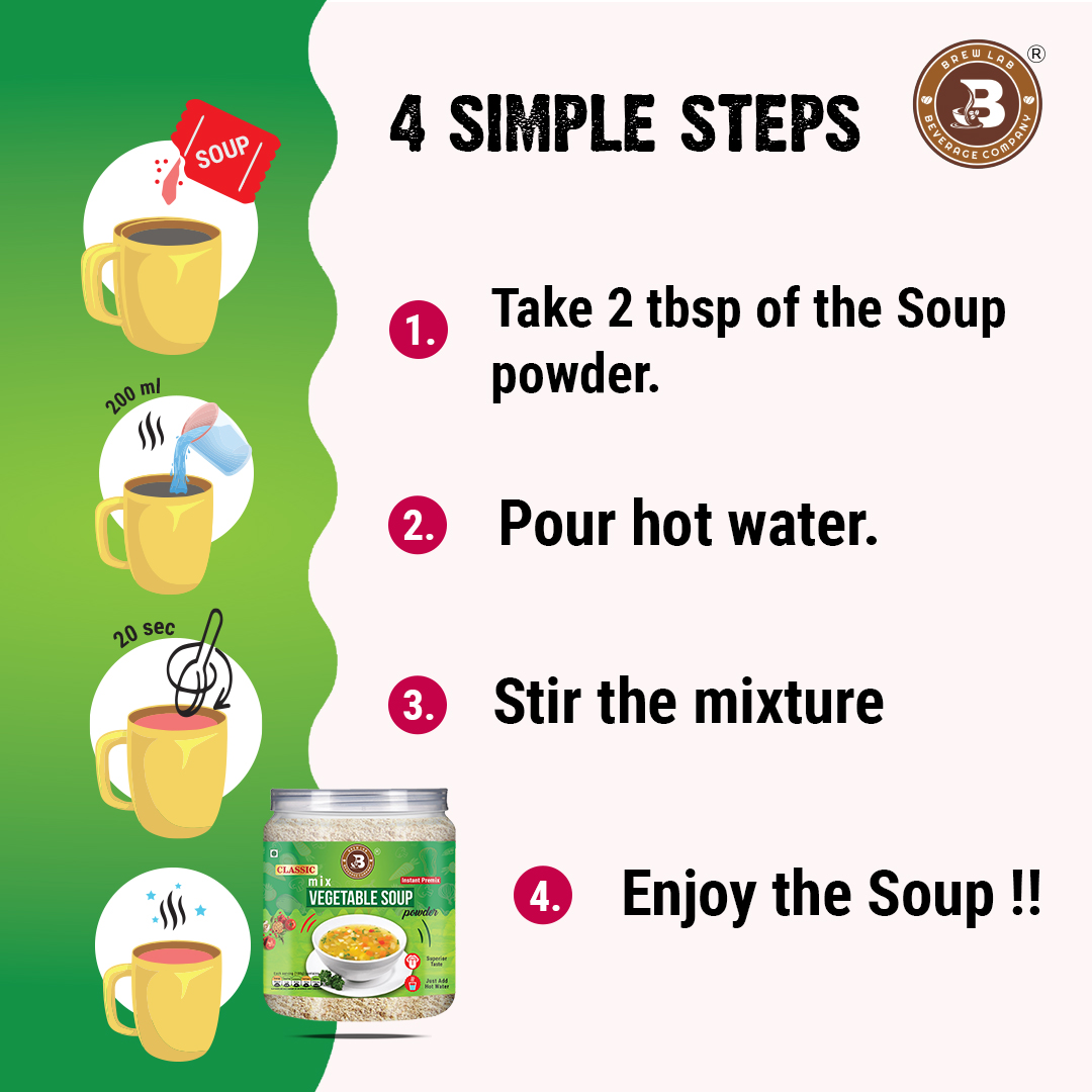 Brew Lab Classic Mix Vegetable Soup Powder | Rich Source of Fluids | Suitable For Vending Machines | Healthy & Tasty | (250gm)