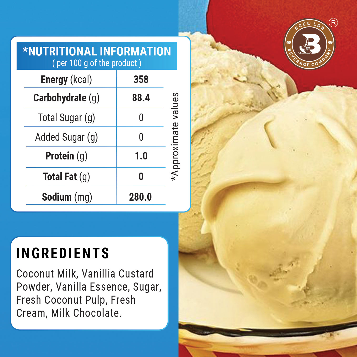 Brew Lab Custard Ice Cream Mix Vanilla | Tasty Vanilla Flavor | Quick To Prepare | 100 g