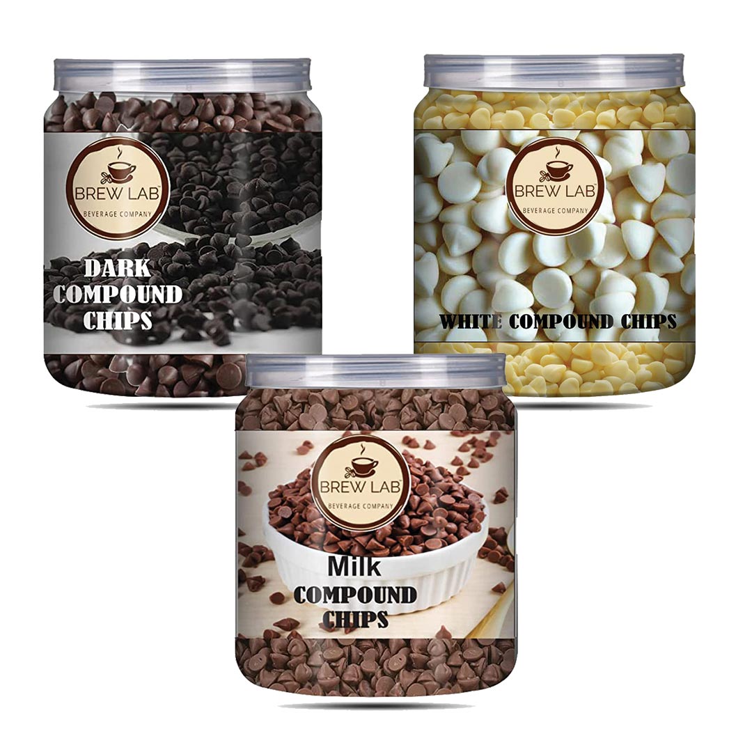 Brew Lab Dark Compound, Milk Compound & White Compound Chips Combo-250g X 3 Chips (750 g, Pack of 3)
