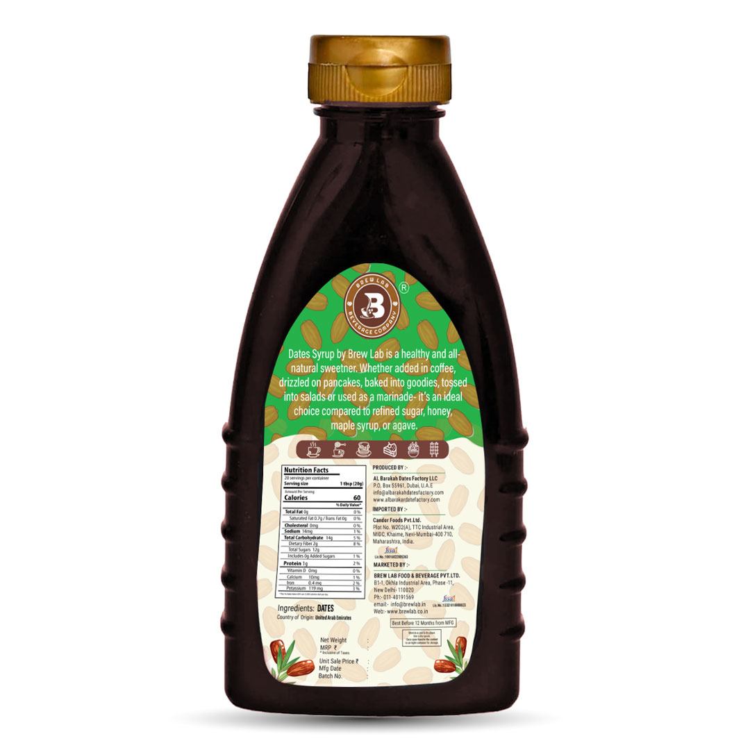 Brew Lab Dates Syrup 400 g - 100% Pure Dates Syrup - No Added Sugar And Preservatives - Syrup For Milk - For Kids, Liquid