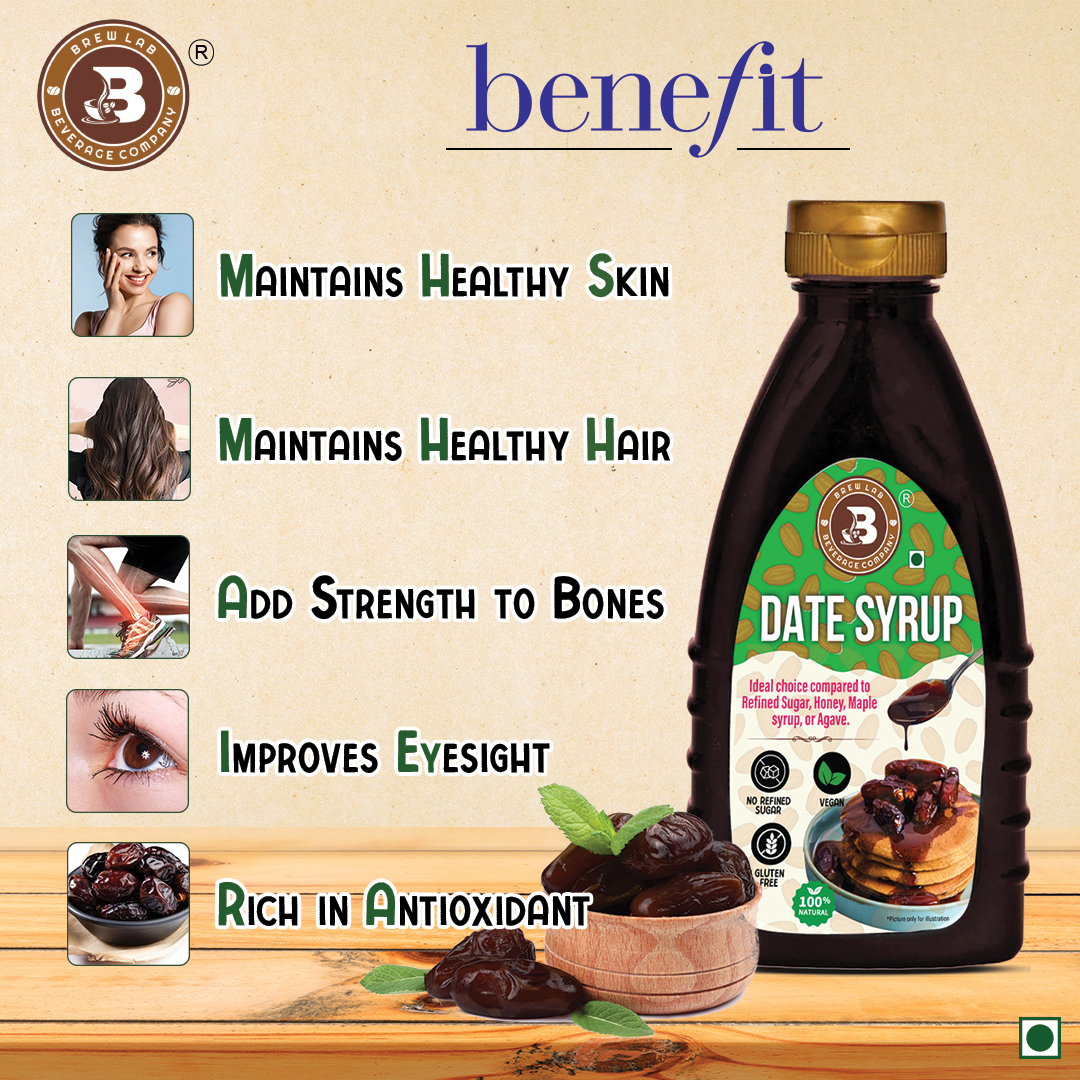 Brew Lab Dates Syrup 400 g - 100% Pure Dates Syrup - No Added Sugar And Preservatives - Syrup For Milk - For Kids, Liquid