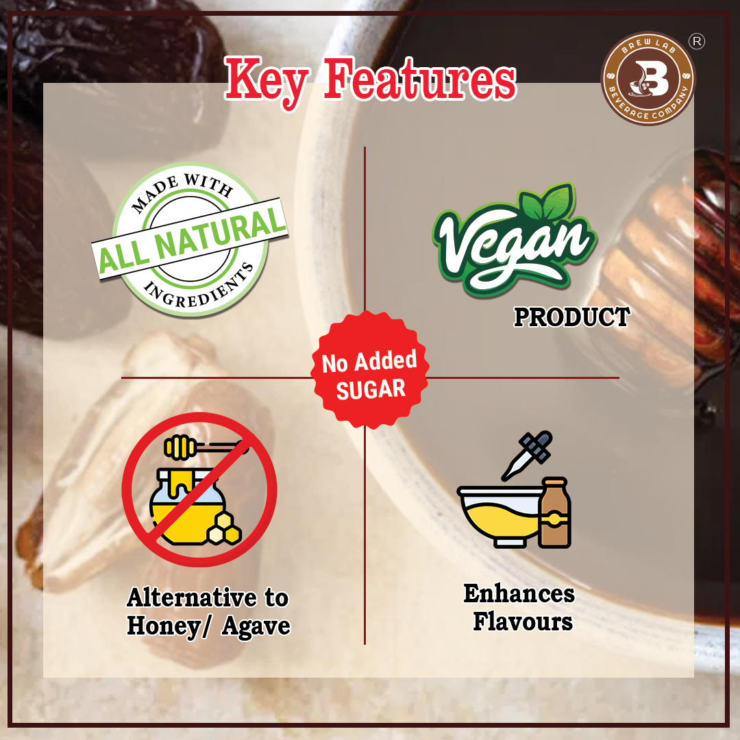 Brew Lab Dates Syrup 400 g - 100% Pure Dates Syrup - No Added Sugar And Preservatives - Syrup For Milk - For Kids, Liquid