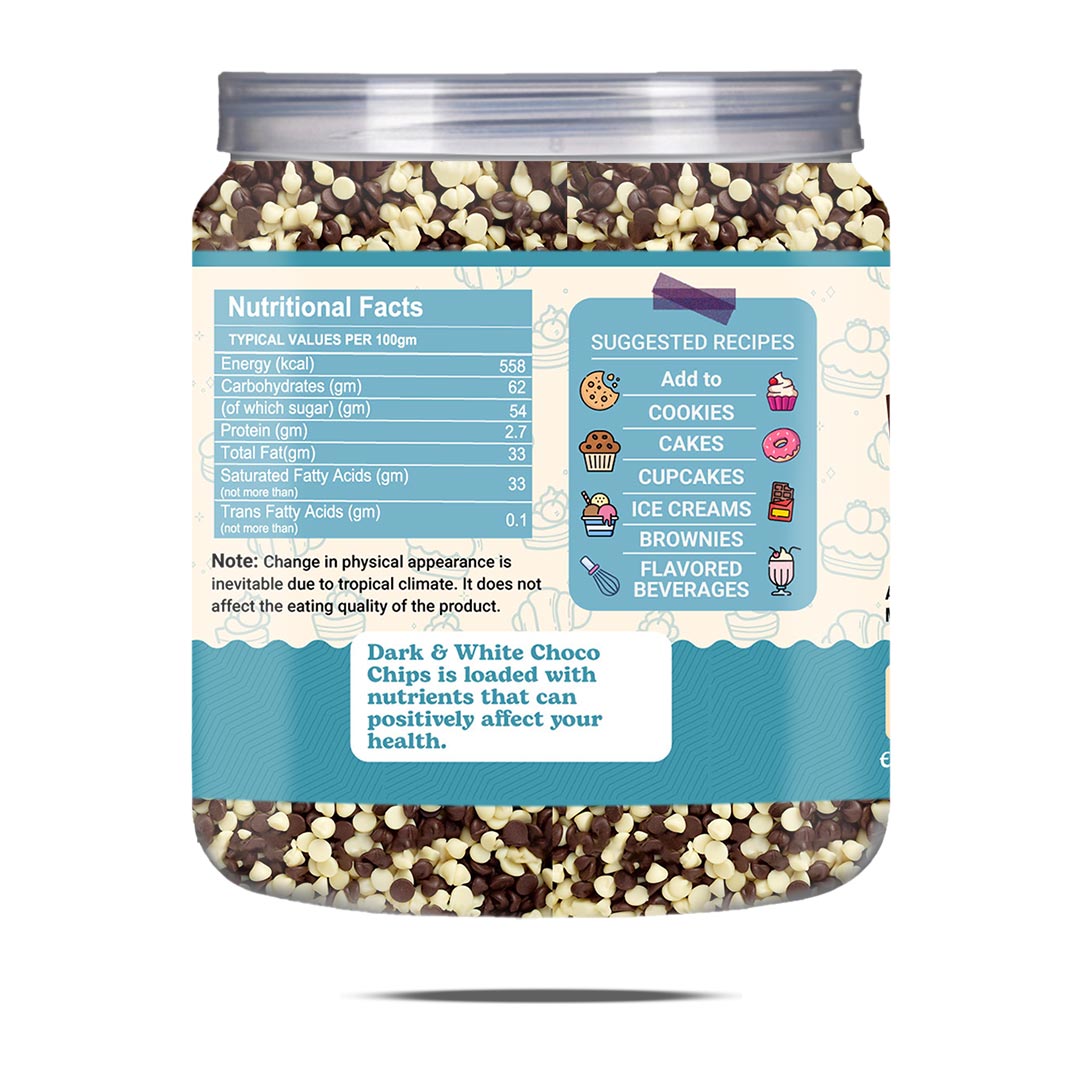 Brew Lab Delicious Dark & White Chocolate Chips For Cake, Muffins and Cookies Choco Chips For Cake Decoration Chips-250 gm