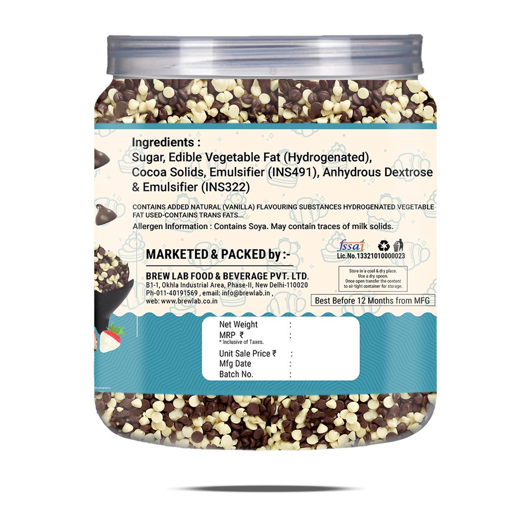 Brew Lab Delicious Dark & White Chocolate Chips For Cake, Muffins and Cookies Choco Chips For Cake Decoration Chips-250 gm