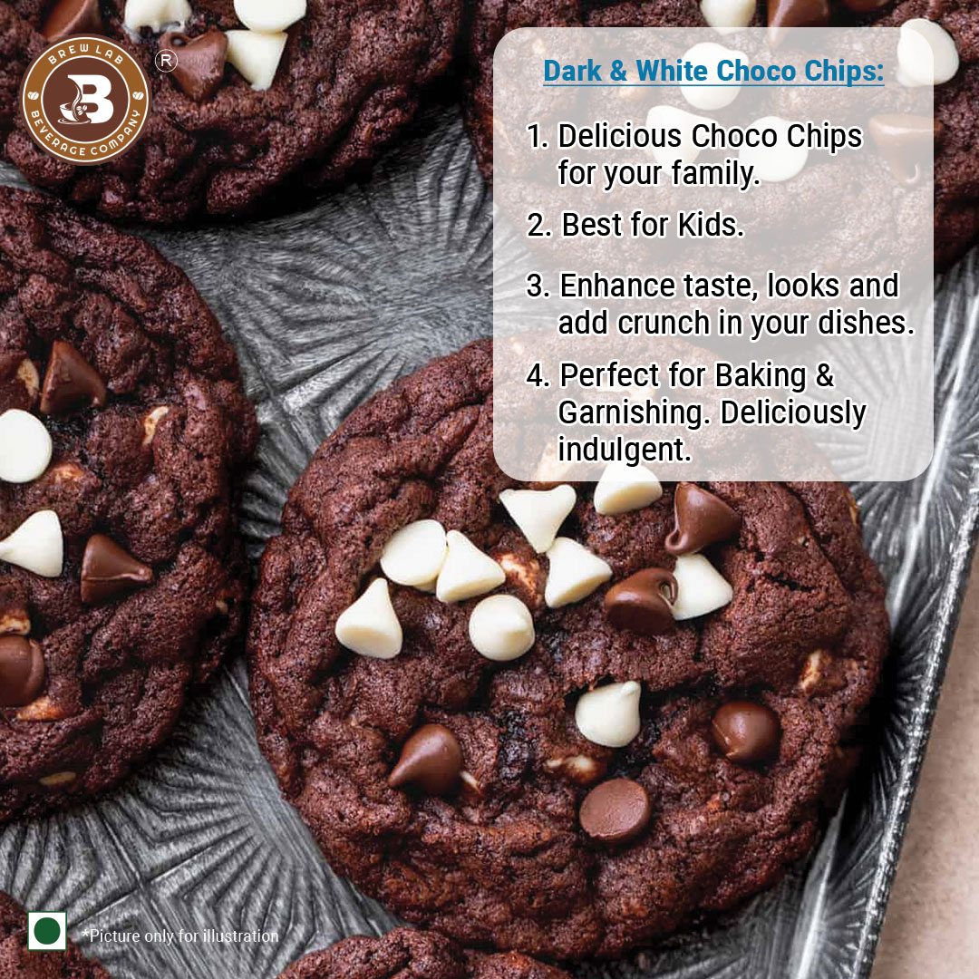 Brew Lab Delicious Dark & White Chocolate Chips For Cake, Muffins and Cookies Choco Chips For Cake Decoration Chips-250 gm
