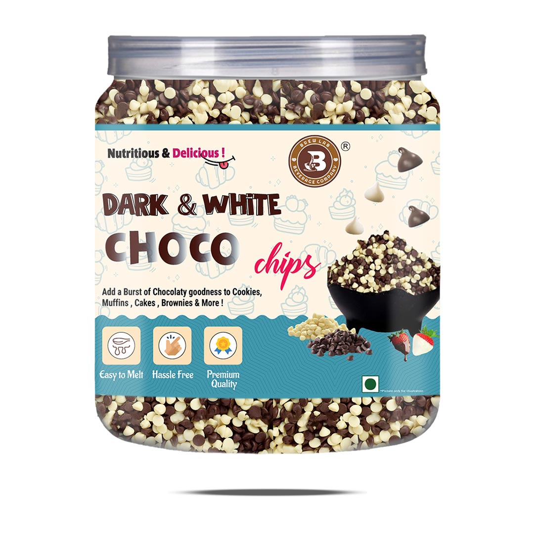 Brew Lab Delicious Dark & White Chocolate Chips For Cake, Muffins and Cookies Choco Chips For Cake Decoration Chips-250 gm