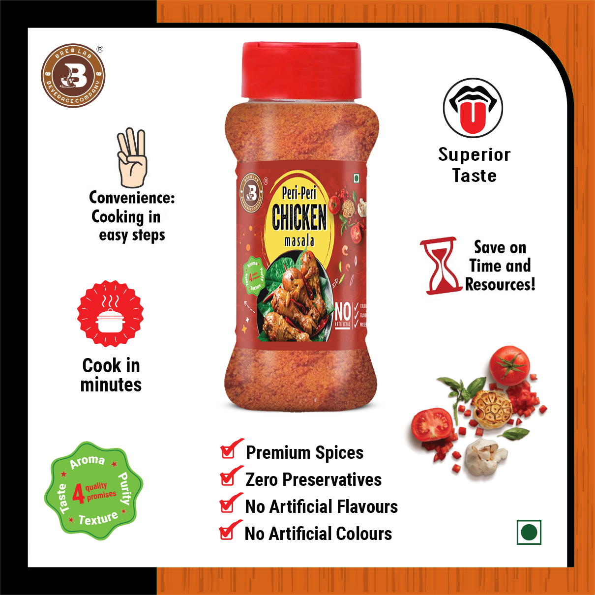 Brew Lab Delicious, Natural and Tasty Peri Peri Chicken Masala | No Added Color | (100 g)