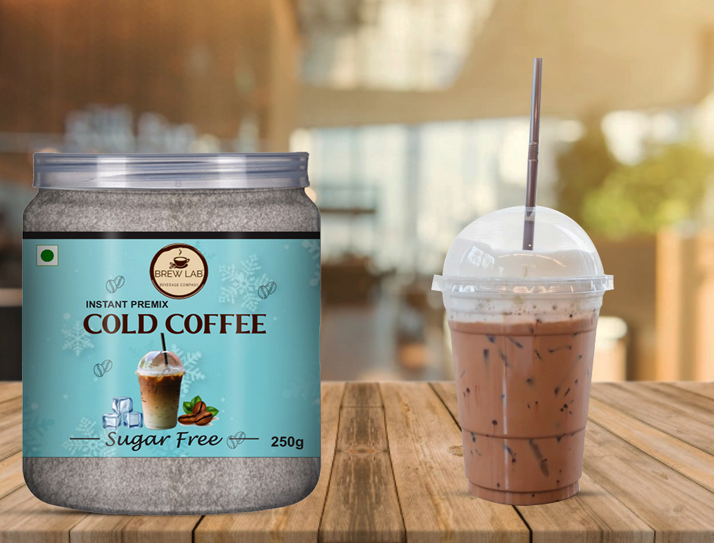Brew Lab Delicious Sugar Free Instant Premix Cold Coffee Instant Coffee-250 Gm, Powder, Glass Bottle