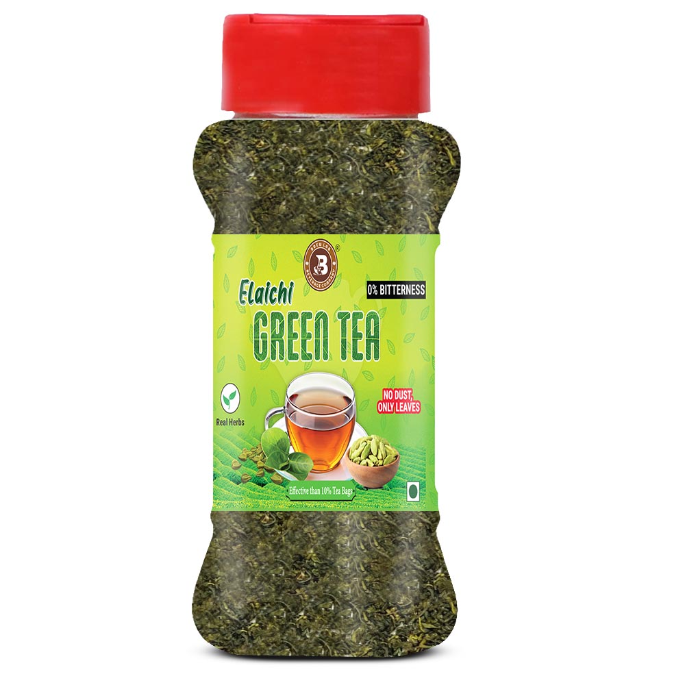 Brew Lab Elaichi Green Tea Leaves | 0% Bitterness Real Herbs | Real Elaichi Flavours | Cardamom Green Tea Plastic Bottle (100 g)