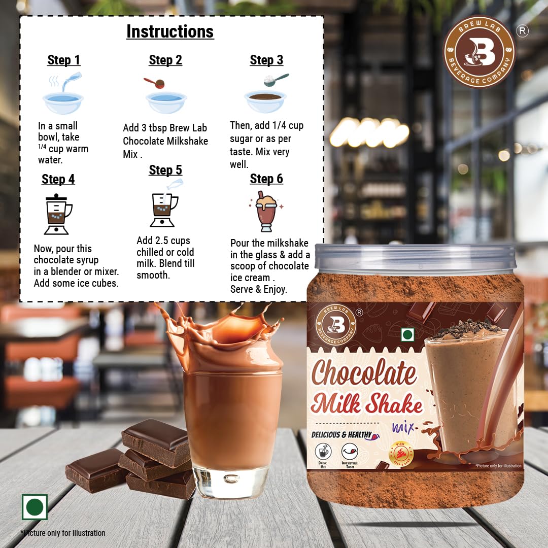 Brew Lab Healthy & Delicious Chocolate Milk Shake Mix || Chocolate Drink Mix Cocoa Powder || 250 g