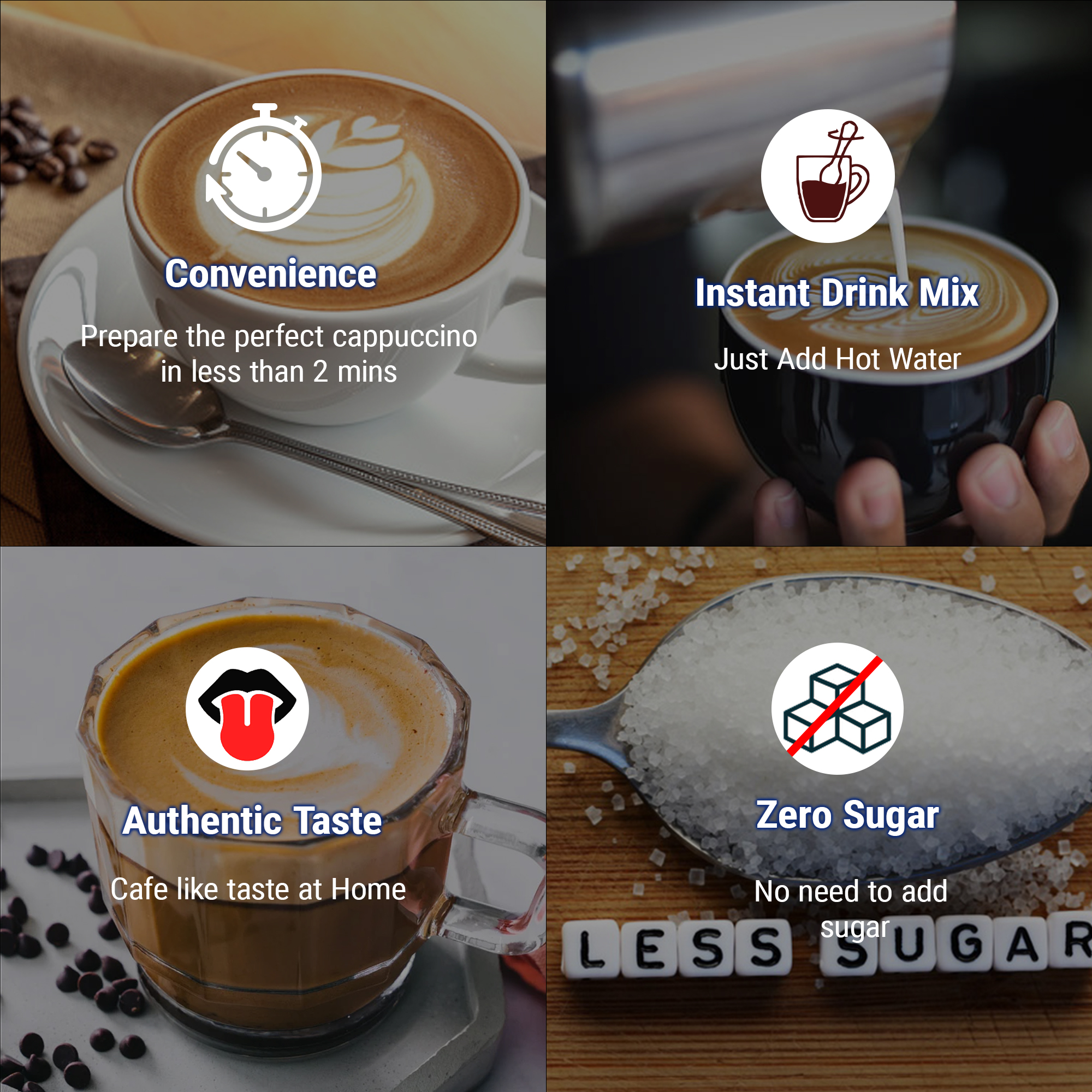 Brew Lab instant Cappuccino Coffee Premix with Zero Sugar| 3 Steps Preparations- No Equipment 250g Instant Coffee (250 g)