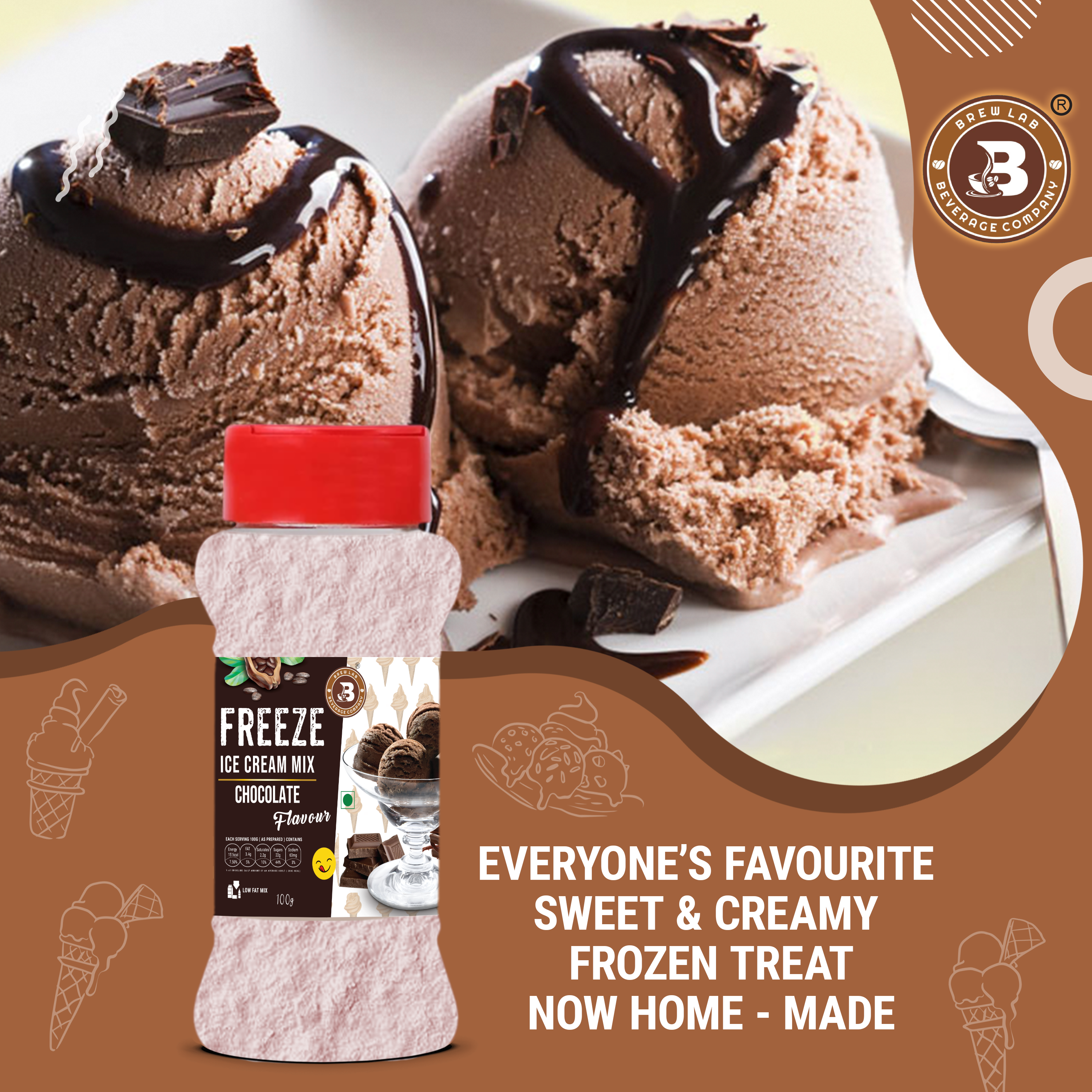 Brew Lab Instant Chocolate Freeze Ice cream Mix Powder | For Tasty & Delicious Ice Cream 100 g