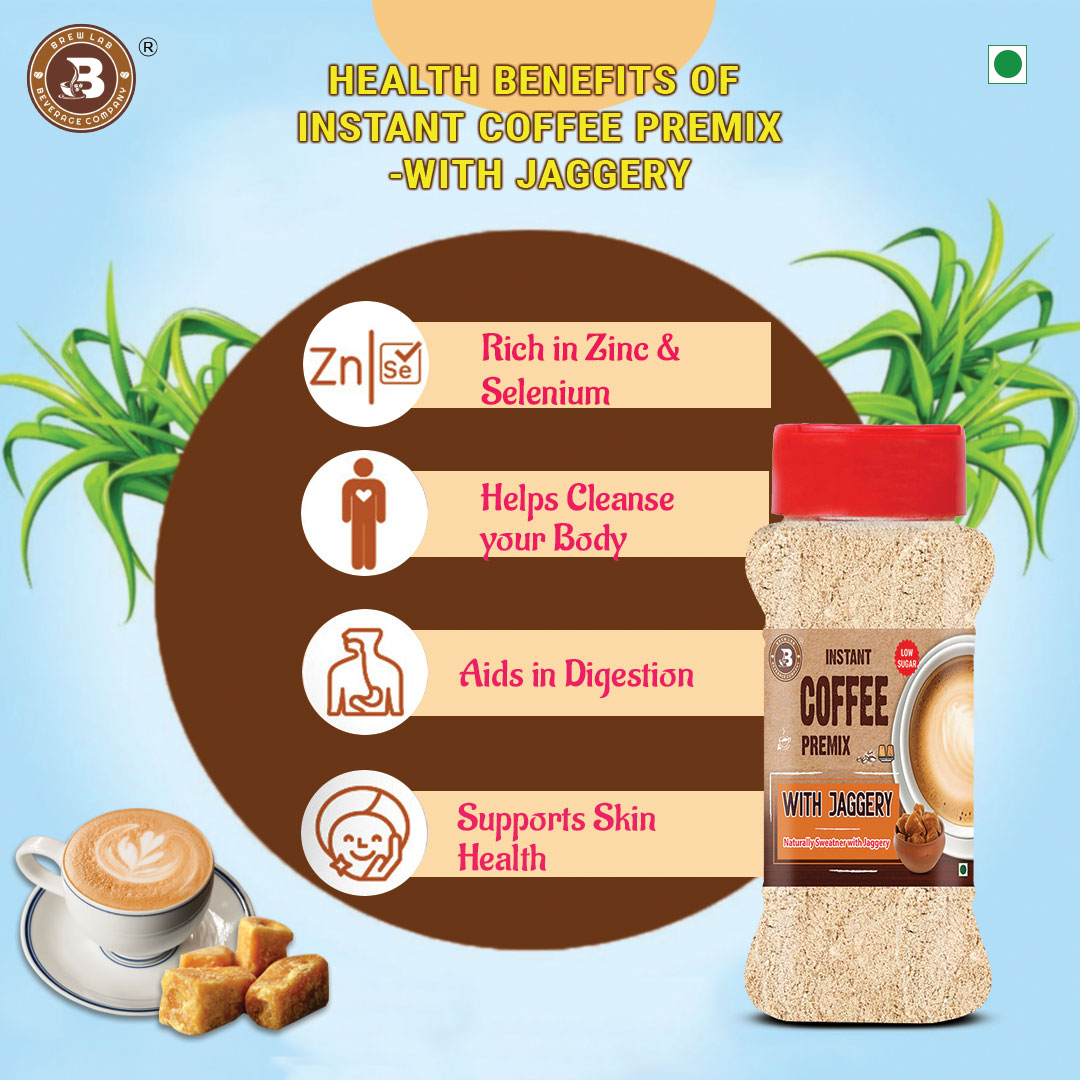 Brew Lab Instant Coffee Premix Low Sugar With Jaggery | Naturally Sweatner With Jaggery | Instant Coffee (100 g)