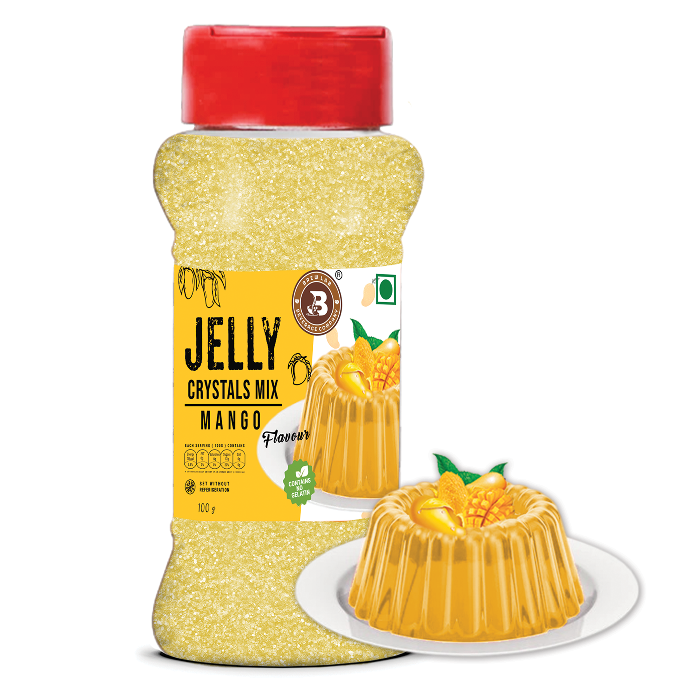 Brew Lab Jelly Crystals Mix Powder For Making Jelly - Mango Flavor | Easy To Make | Ready To Eat | No Gelatin - 100 Gm