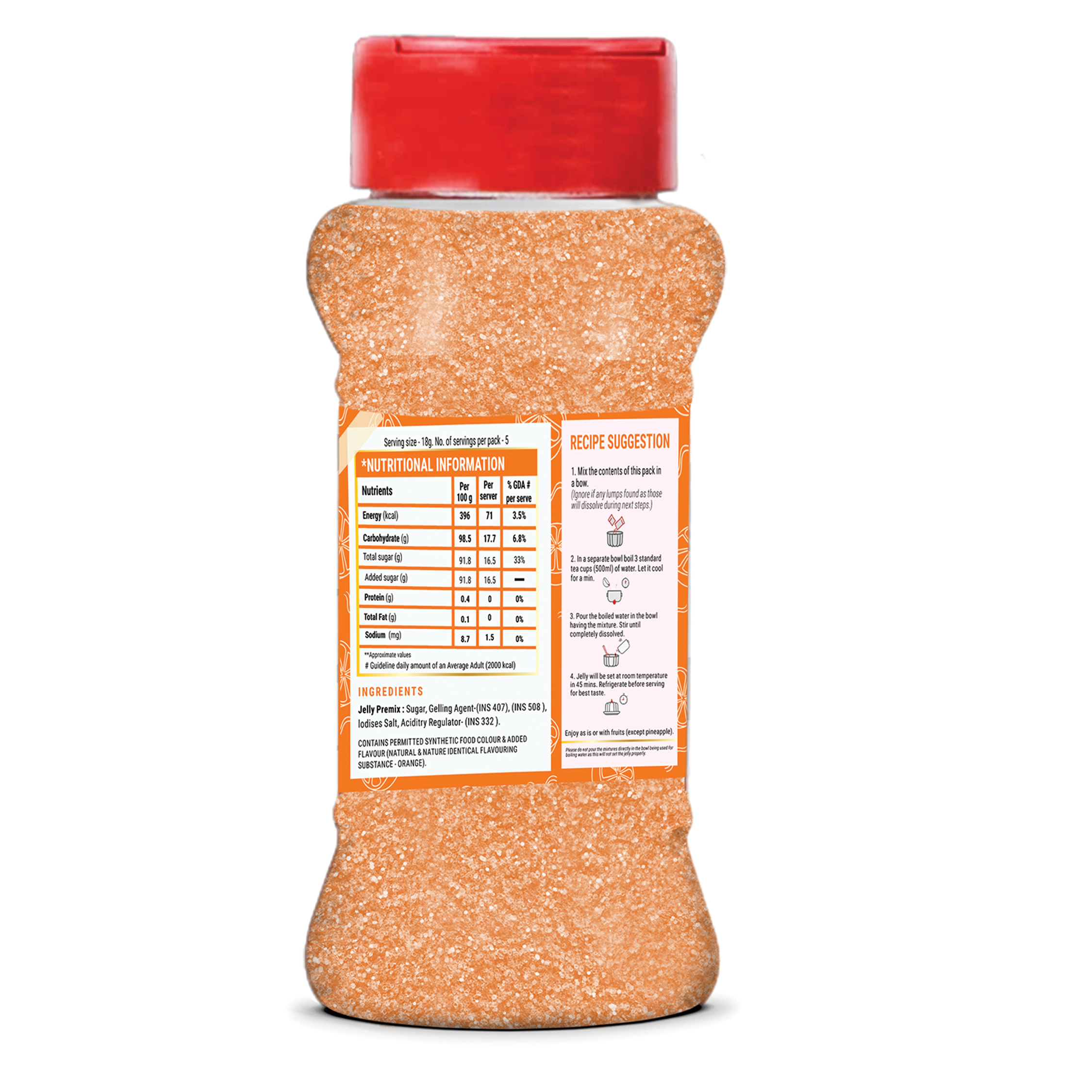 Brew Lab Jelly Crystals Mix Powder For Making Jelly - Orange Flavor | Easy To Make | Ready To Eat | No Gelatin - 100 Gm