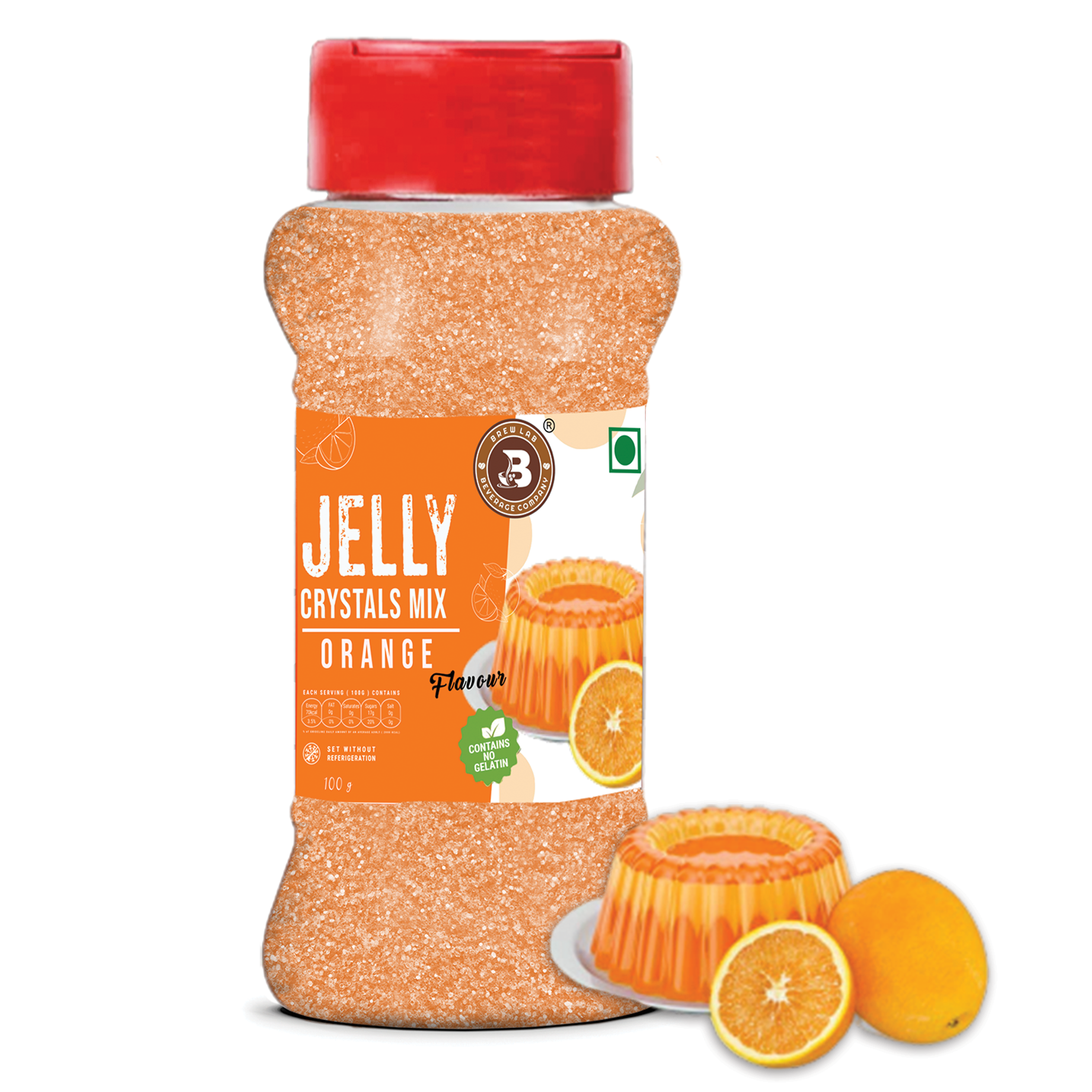 Brew Lab Jelly Crystals Mix Powder For Making Jelly - Orange Flavor | Easy To Make | Ready To Eat | No Gelatin - 100 Gm