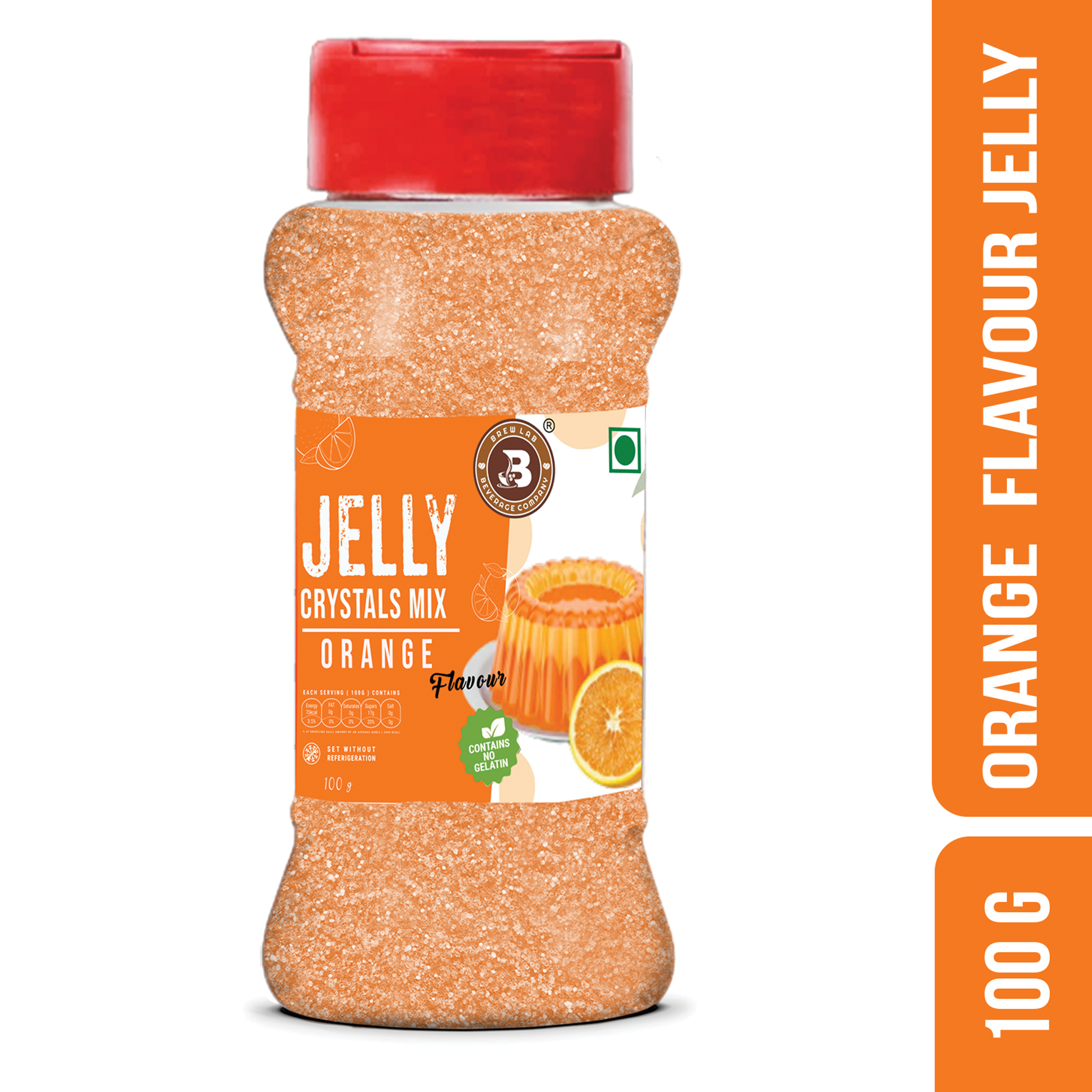 Brew Lab Jelly Crystals Mix Powder For Making Jelly - Orange Flavor | Easy To Make | Ready To Eat | No Gelatin - 100 Gm