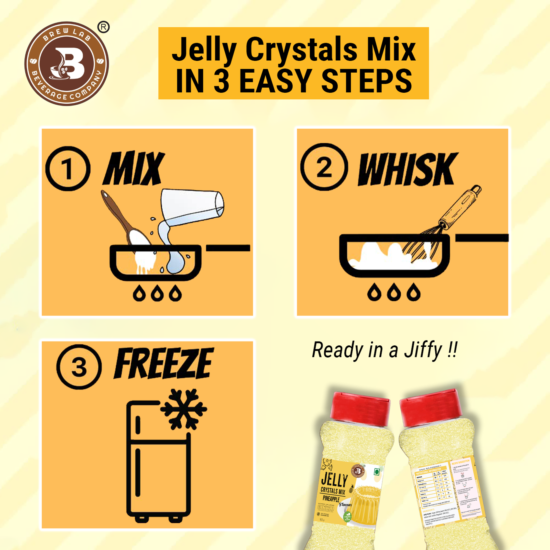 Brew Lab Jelly Crystals Mix Powder For Making Jelly - Pineapple Flavor | Easy To Make | Ready To Eat | No Gelatin - 100 Gm