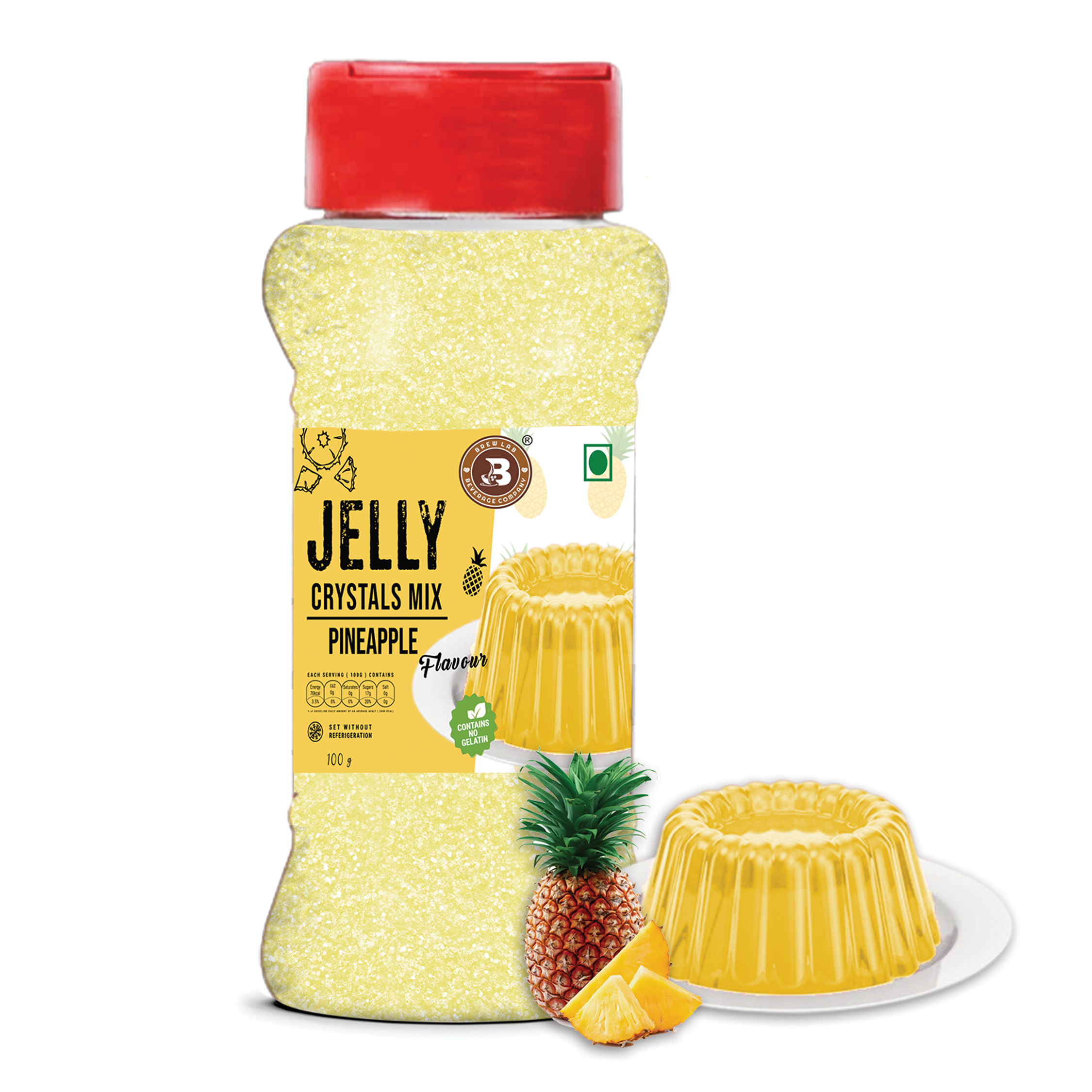 Brew Lab Jelly Crystals Mix Powder For Making Jelly - Pineapple Flavor | Easy To Make | Ready To Eat | No Gelatin - 100 Gm