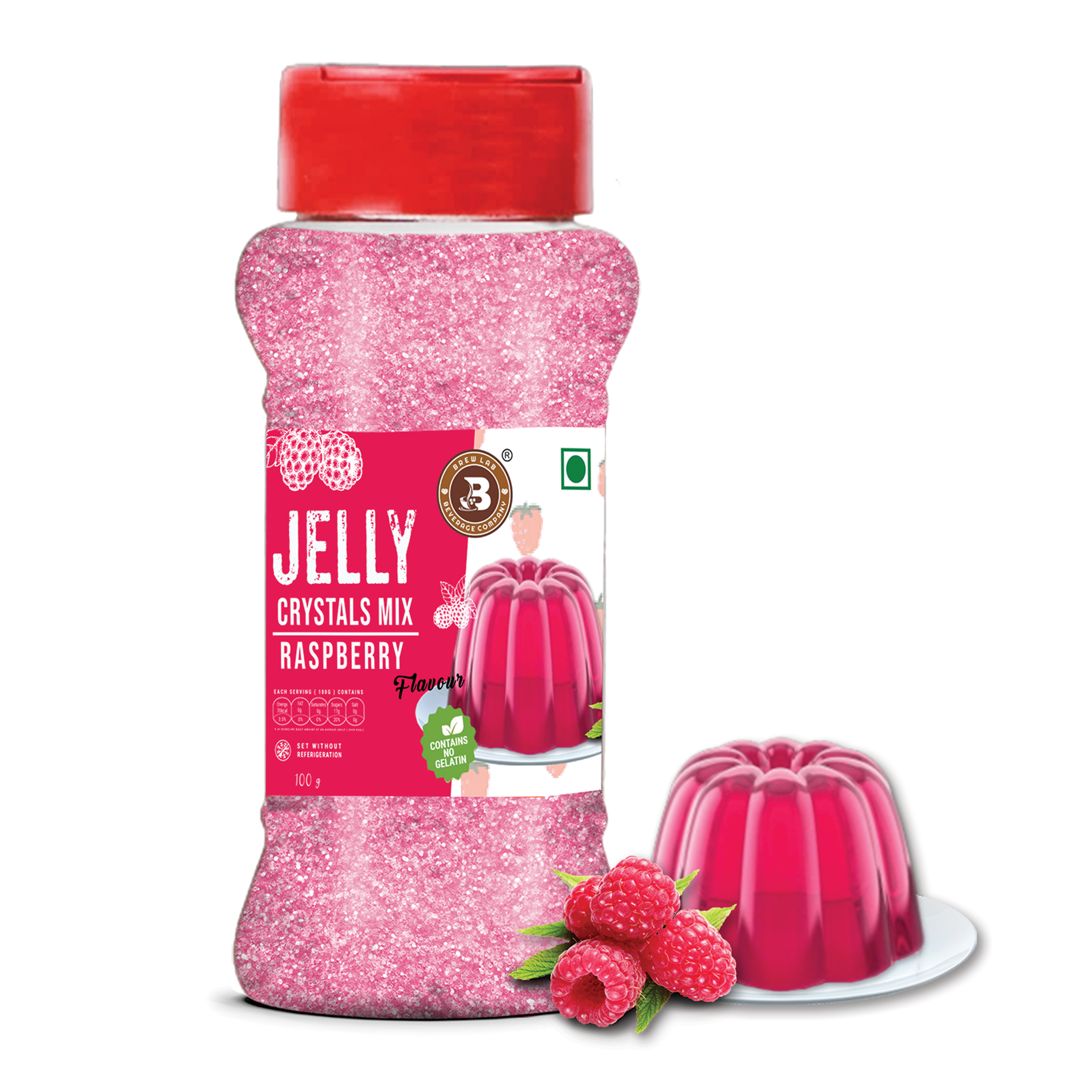 Brew Lab Jelly Crystals Mix Powder For Making Jelly - Raspberry Flavor | Easy To Make | Ready To Eat | No Gelatin - 100 Gm