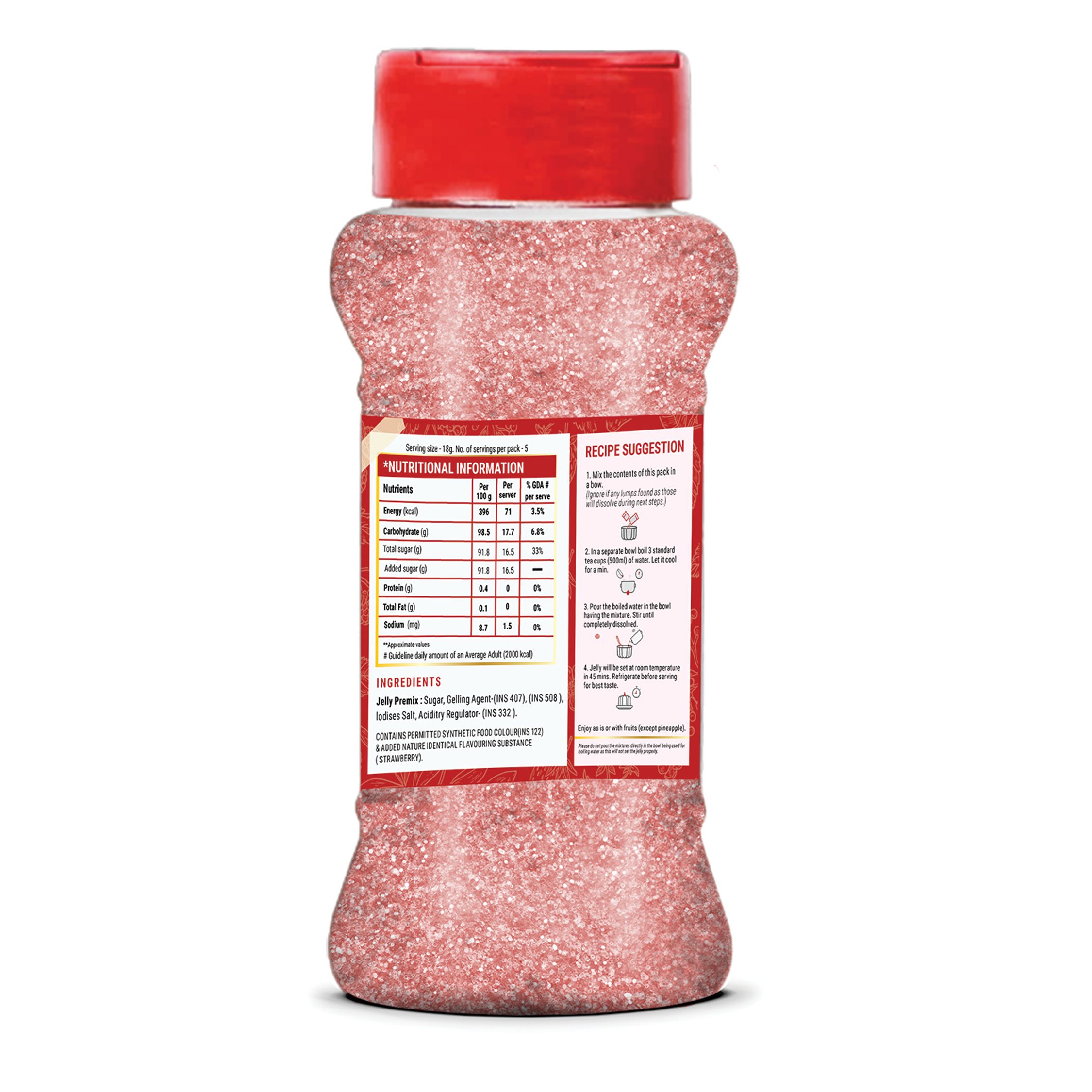 Brew Lab Jelly Crystals Mix Powder For Making Jelly - Strawberry Flavor | Easy To Make | Ready To Eat | No Gelatin - 100 Gm