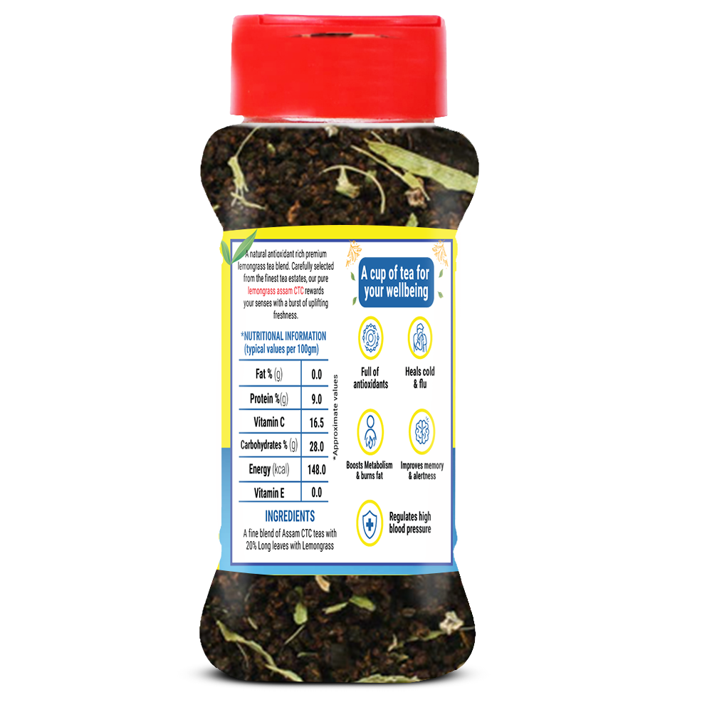 Brew Lab Lemon Grass Assam CTC | Rich & Aromatic Great Tate Goodness of Lemon Grass Lemon Grass Herbal Tea Plastic Bottle (100 g)