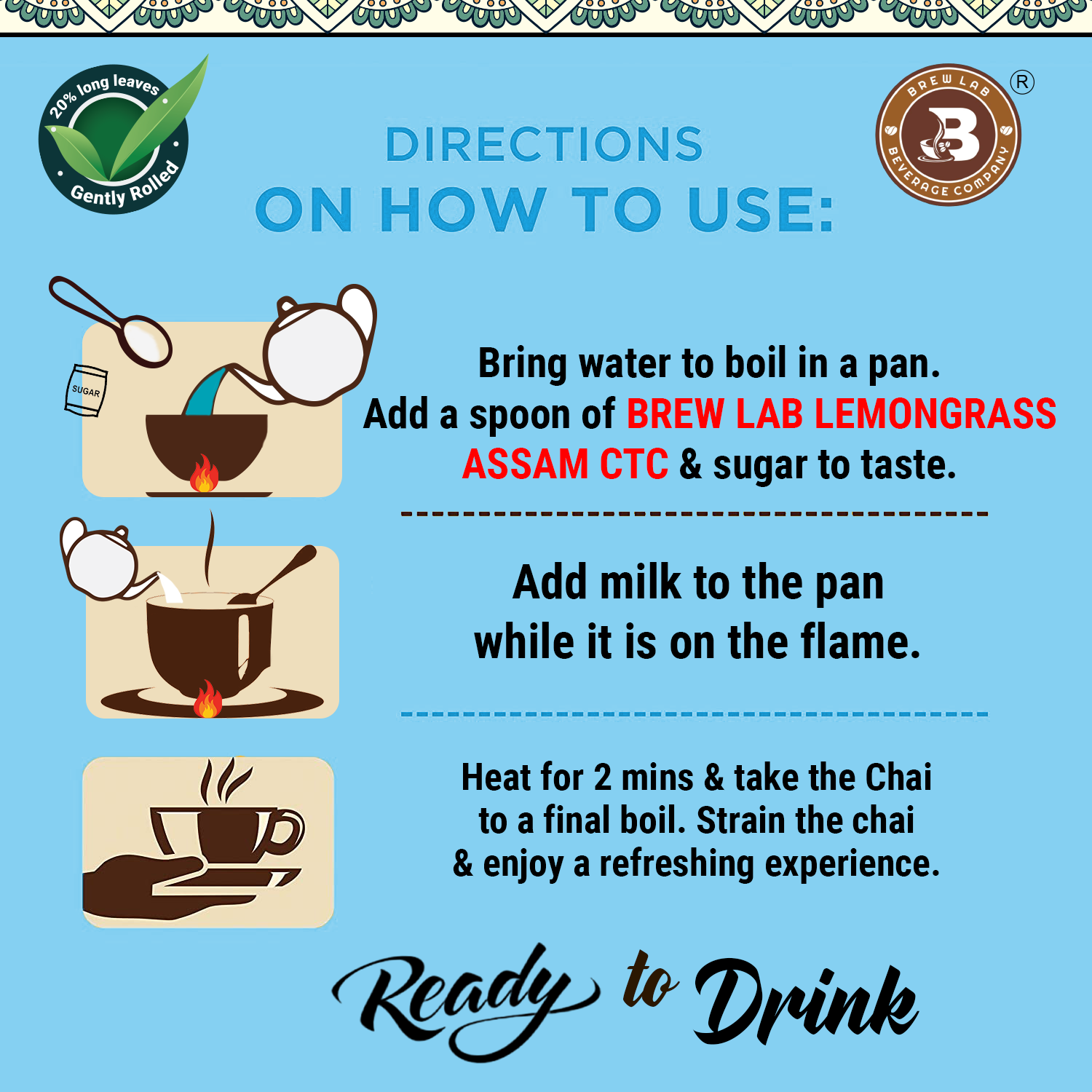 Brew Lab Lemon Grass Assam CTC | Rich & Aromatic Great Tate Goodness of Lemon Grass Lemon Grass Herbal Tea Plastic Bottle (100 g)