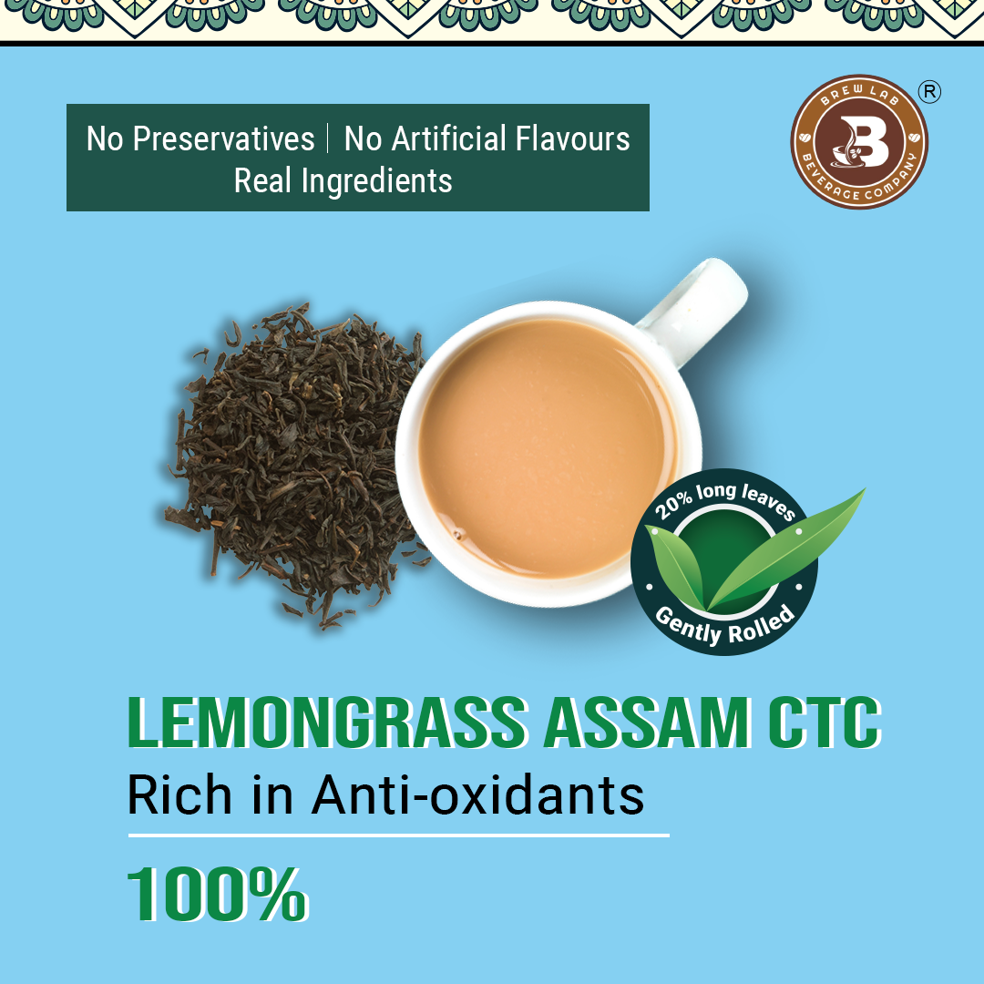 Brew Lab Lemon Grass Assam CTC | Rich & Aromatic Great Tate Goodness of Lemon Grass Lemon Grass Herbal Tea Plastic Bottle (100 g)