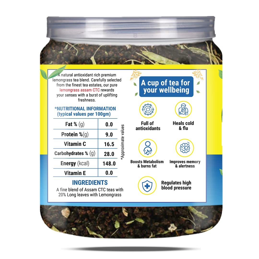 Brew Lab Rich & Aromatic Lemon Grass Assam CTC Tea Goodness of Lemon Grass Great In Taste Lemon Grass Herbal Tea Mason Jar (250 gm)