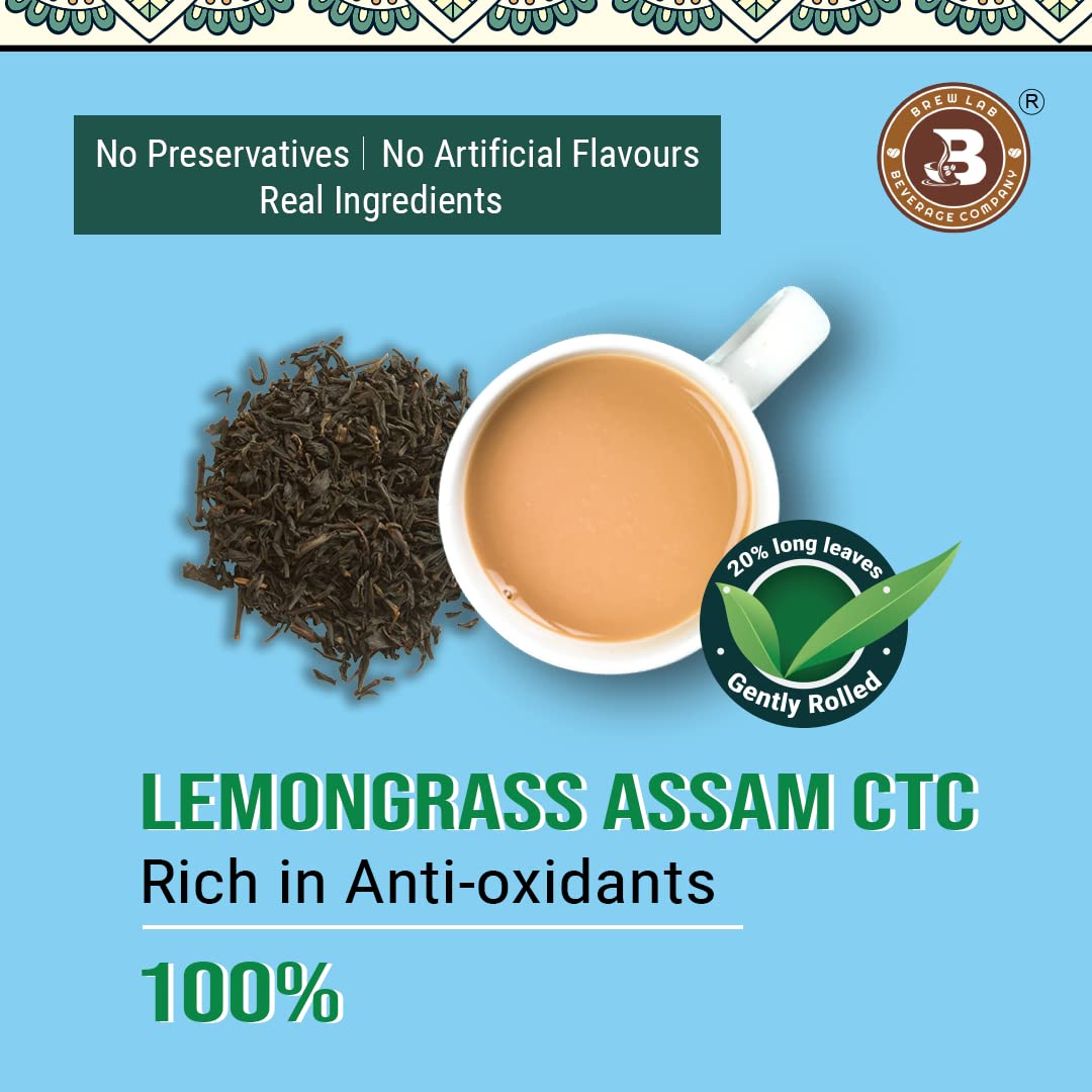 Brew Lab Rich & Aromatic Lemon Grass Assam CTC Tea Goodness of Lemon Grass Great In Taste Lemon Grass Herbal Tea Mason Jar (250 gm)