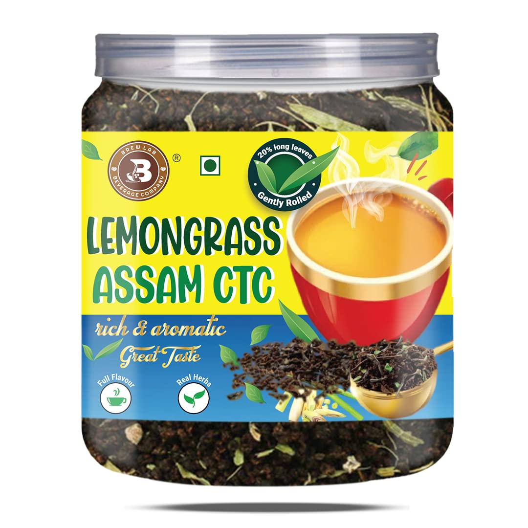 Brew Lab Rich & Aromatic Lemon Grass Assam CTC Tea Goodness of Lemon Grass Great In Taste Lemon Grass Herbal Tea Mason Jar (250 gm)