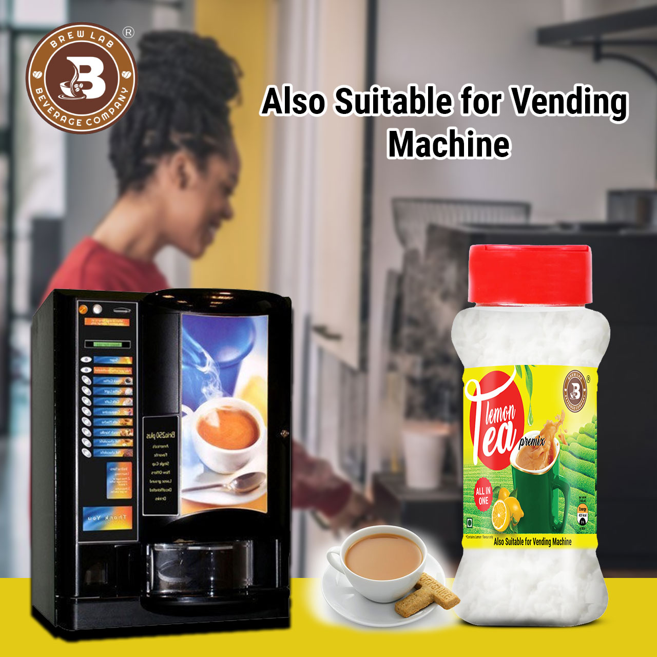 Brew Lab Lemon Tea Premix Also Suitable For Vending Machine Daily Dose Of Natural Goodnes Lemon Tea Plastic Bottle (100 g)