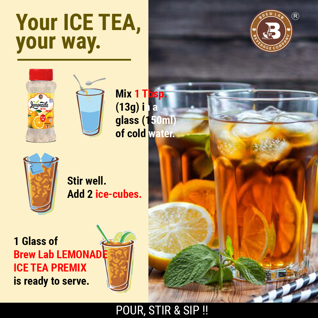 Brew Lab Lemonade Ice Tea Premix | Natural Lemon Flavor | Build Immunity & Digestion Lemon Iced Tea Plastic Bottle (100 g)