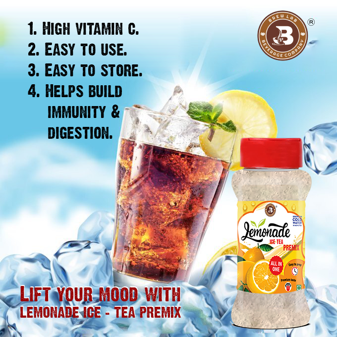 Brew Lab Lemonade Ice Tea Premix | Natural Lemon Flavor | Build Immunity & Digestion Lemon Iced Tea Plastic Bottle (100 g)