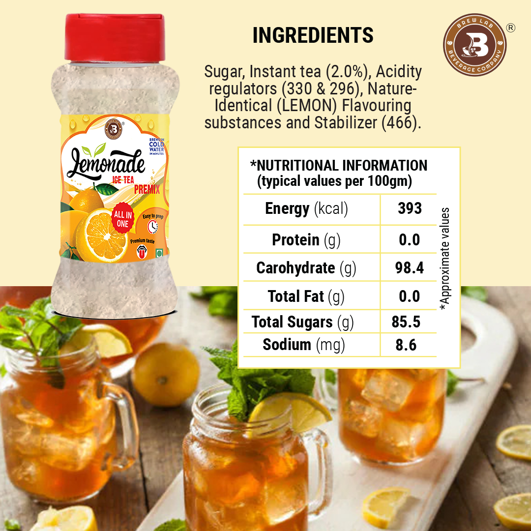 Brew Lab Lemonade Ice Tea Premix | Natural Lemon Flavor | Build Immunity & Digestion Lemon Iced Tea Plastic Bottle (100 g)