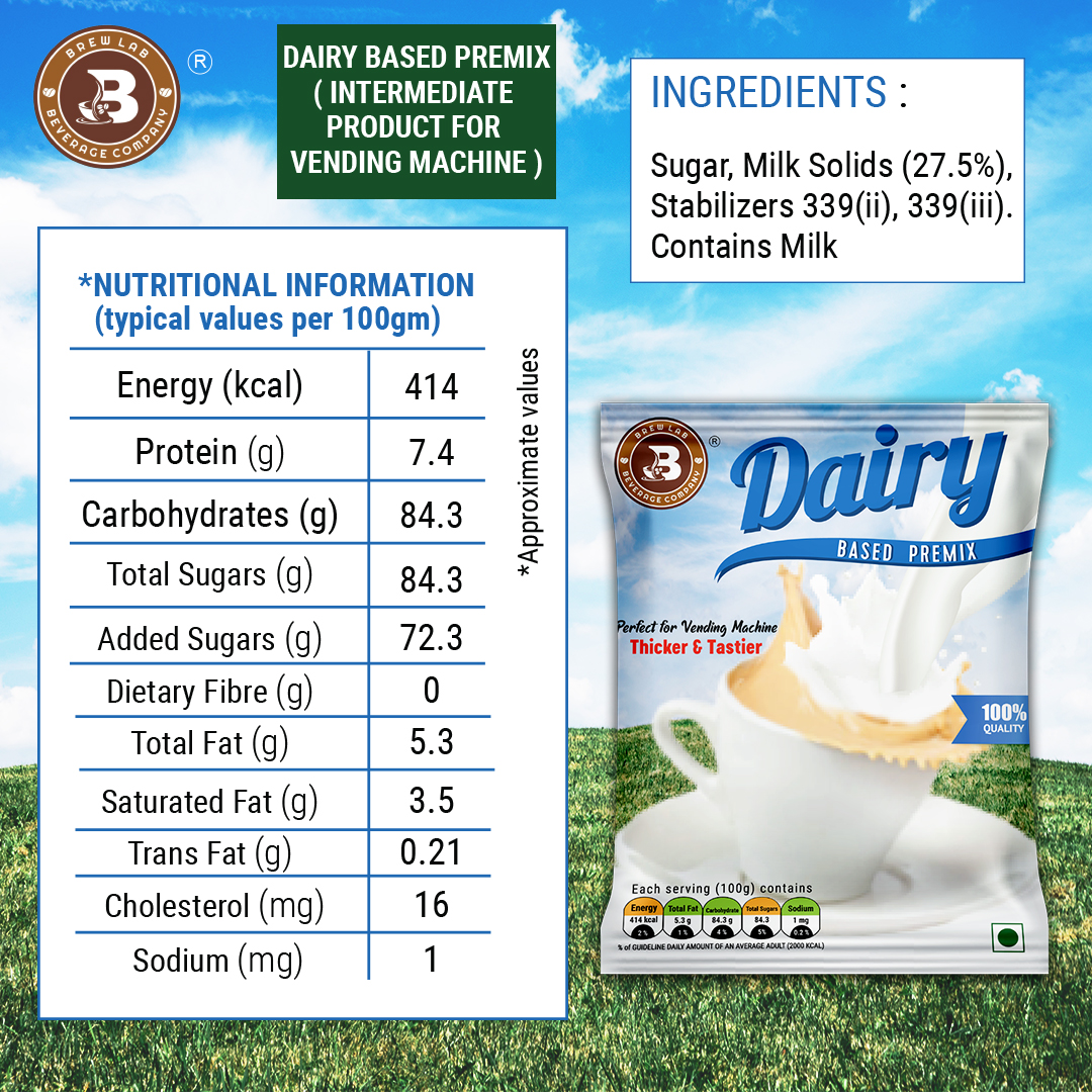 Brew Lab Low Sugar Dairy Based Premix -Suited for Vending Machine Also Milk Substitutes Powder(1kg)