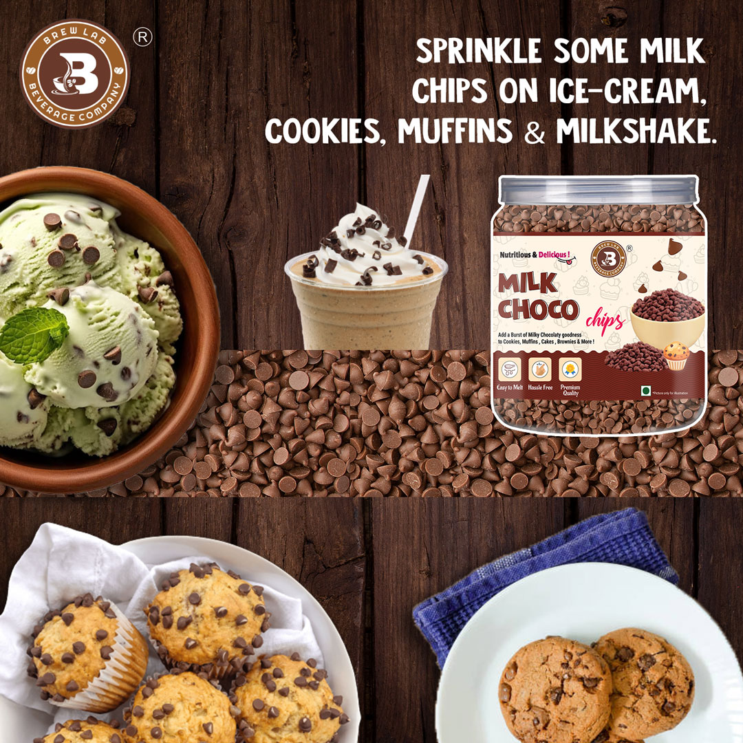 brew lab Milk Choco Chips for Cake Decoration, cookies & ice cream Chips-250 gm