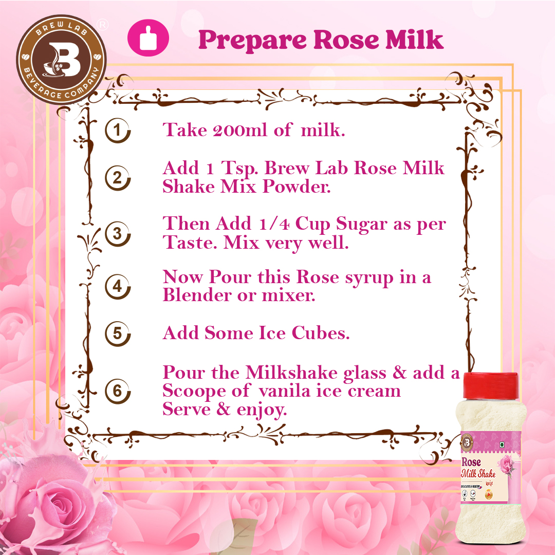 Brew Lab Milkshake Mix Powder Rose Flavor Refreshing & Nutritious Instant Drink Mix 100 g