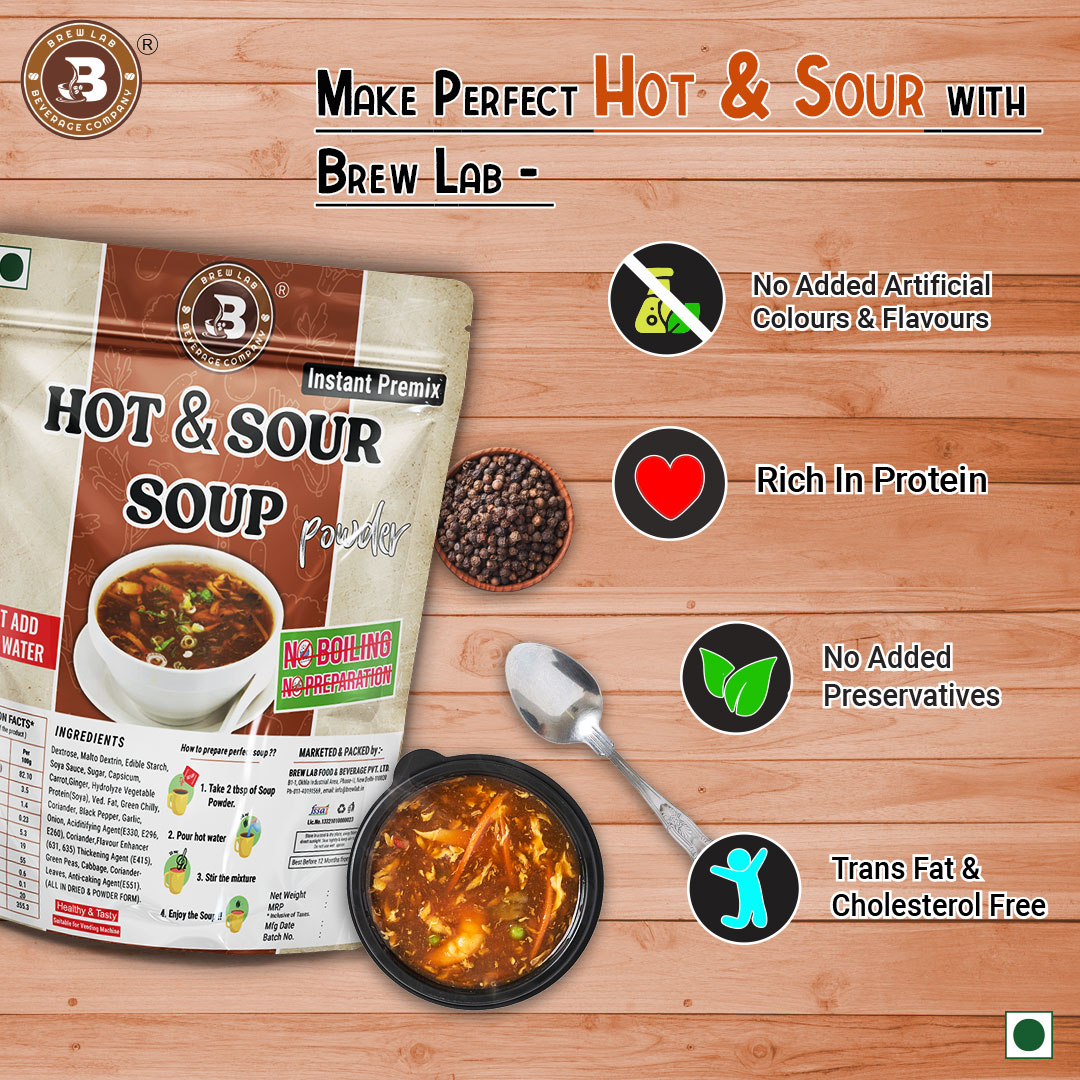 Brew Lab Mix Veg Soup + Hot & Sour Soup Powder Combo | Just Add Hot Water Rich In Protein 50g X 2 (Pack of 2, 100 g)