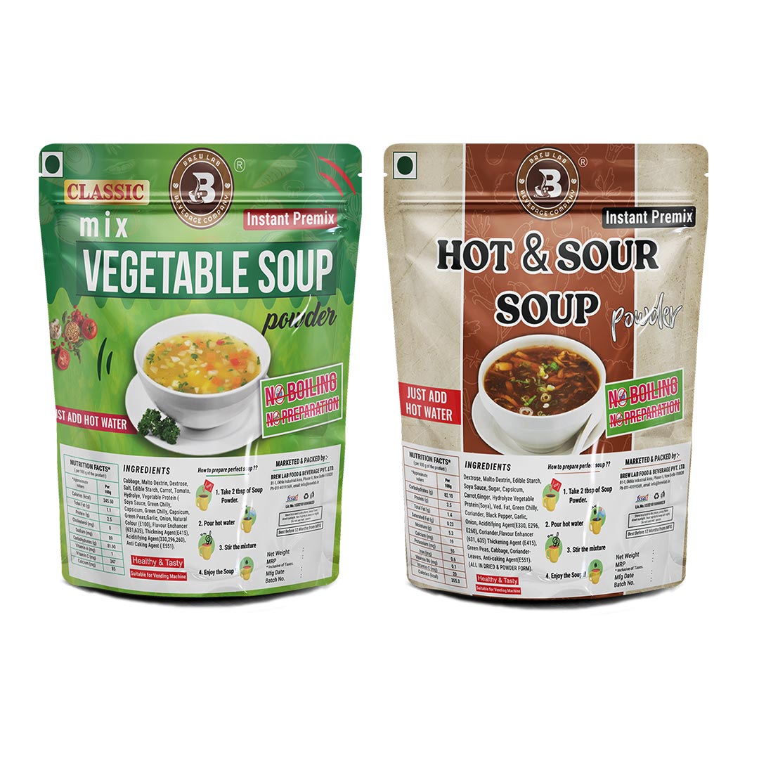 Brew Lab Mix Veg Soup + Hot & Sour Soup Powder Combo | Just Add Hot Water Rich In Protein 50g X 2 (Pack of 2, 100 g)