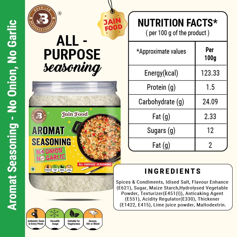Brew Lab NO Onion No Garlic Aromat Seasoning | Ideal For Jain Food | Flavor Enhancer 