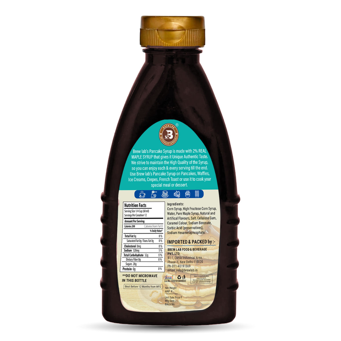 Brew Lab Pancake Syrup 400 ml | Vegan & Gluten Free | No Refined Sugar | Plant Based Maple Syrup | (400 ml, Pack of 1)