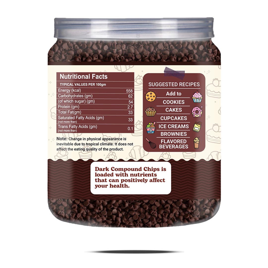 Brew Lab Pure Chocolate Chips for Cake toppings Cooking & Baking Chips for Cakes, Cookies, Brownies, Muffins, Pancakes | Decoration & Baking | 250 gm