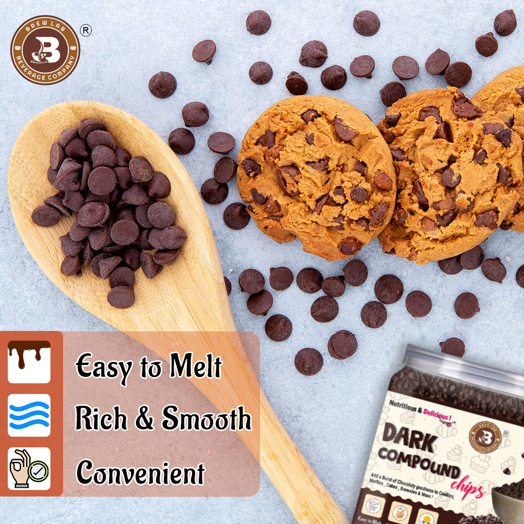 Brew Lab Pure Chocolate Chips for Cake toppings Cooking & Baking Chips for Cakes, Cookies, Brownies, Muffins, Pancakes | Decoration & Baking | 250 gm