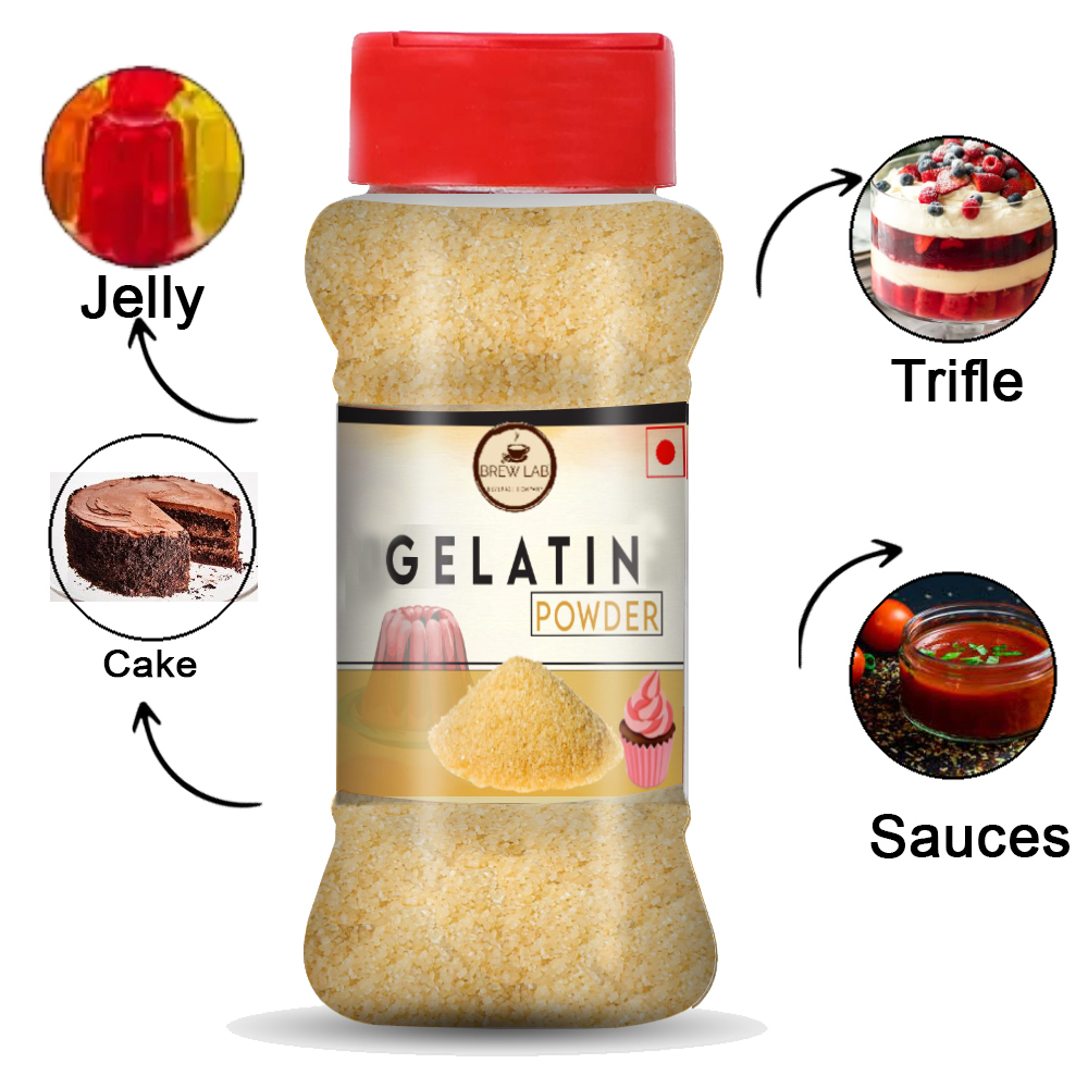 Brew Lab Pure Edible Gelatin Powder Perfect for Jellies, desserts, Puddings & more - 100 Gram