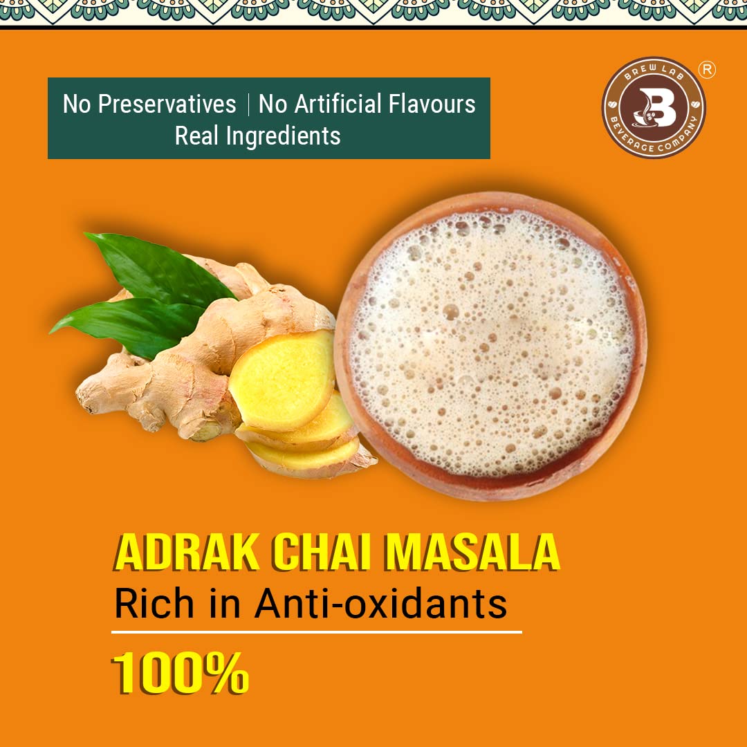 Brew Lab Pure & Natural Adrak Chai Masala Powder | No Added Flavor Ginger Masala Tea Plastic Bottle (100 g)